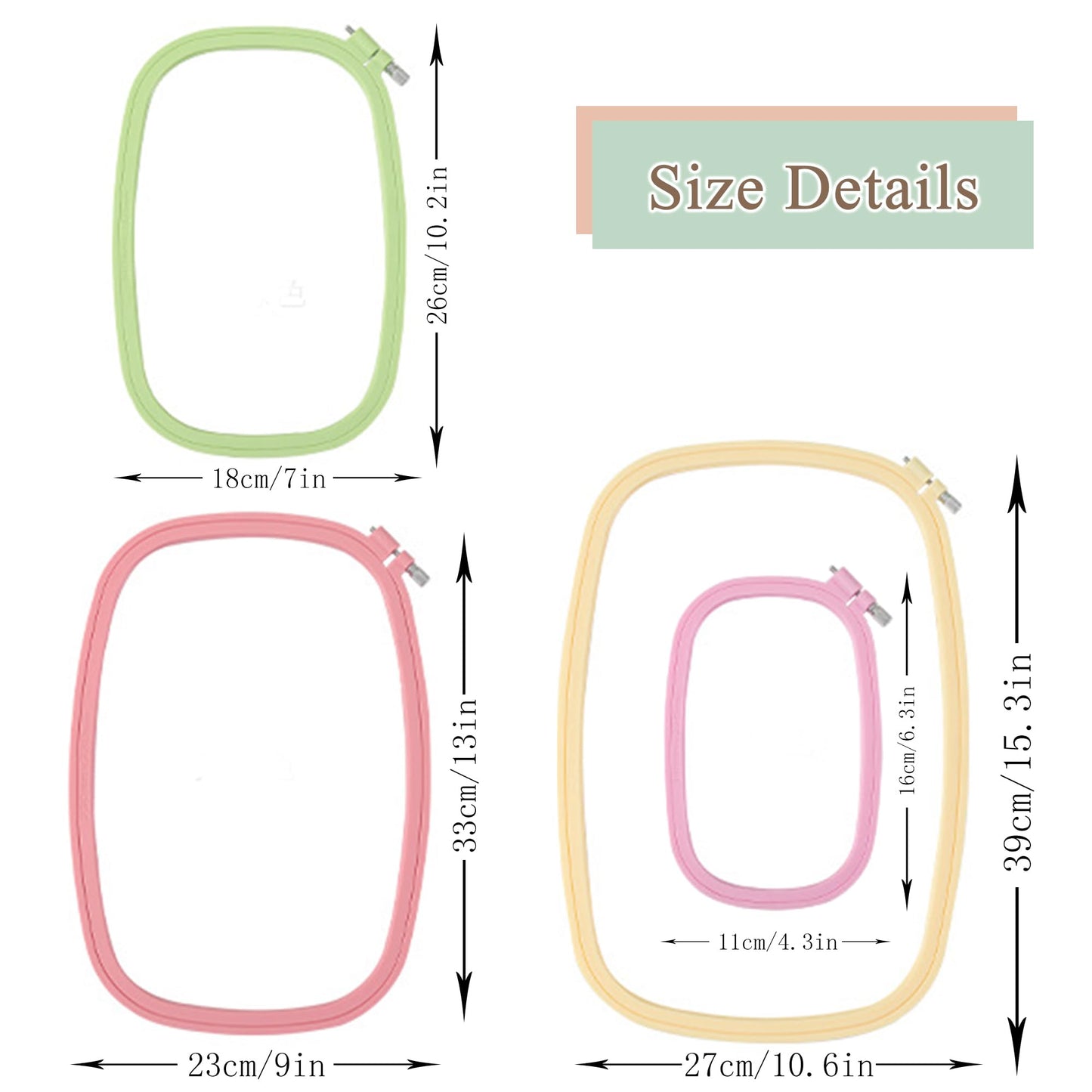 Huacan 4 Pcs Embroidery Hoop - Square Cross Stitch Hoop Set ABS Plastic Embroidery Hoops for Art Craft Sewing Tools Embroidery Ring for Sewing Needlework