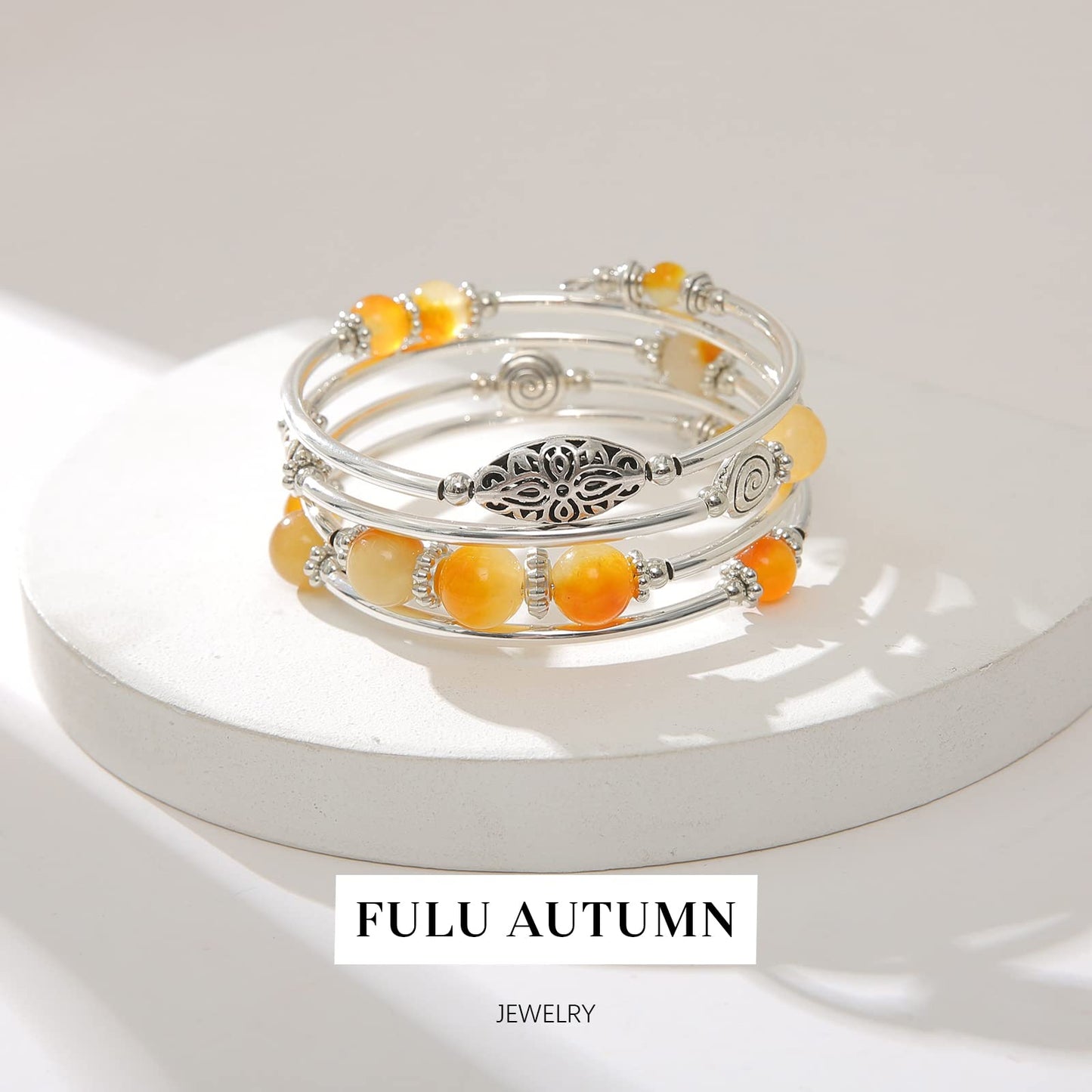 FULU AUTUMN Stackable Beaded Bracelets for Women Boho Wrap Silver Bracelet Layered Fashion Jewelry Gifts for Her(17-Yellow)