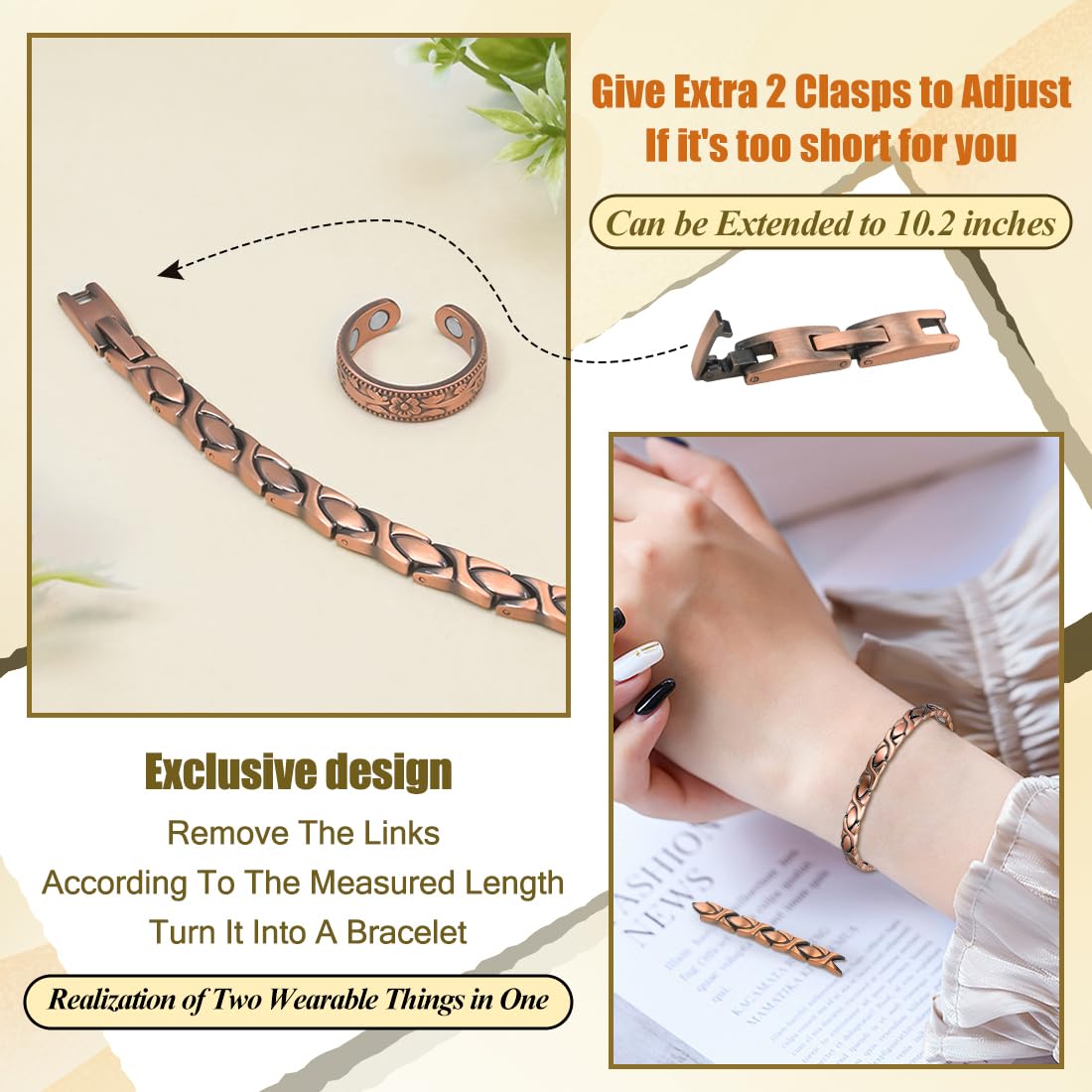 Vicmag Copper Anklet for Women Magnetic Ankle Bracelet with Ultra Strength Magnets 99.9% Solid Copper Gift for Her (Adjustable)