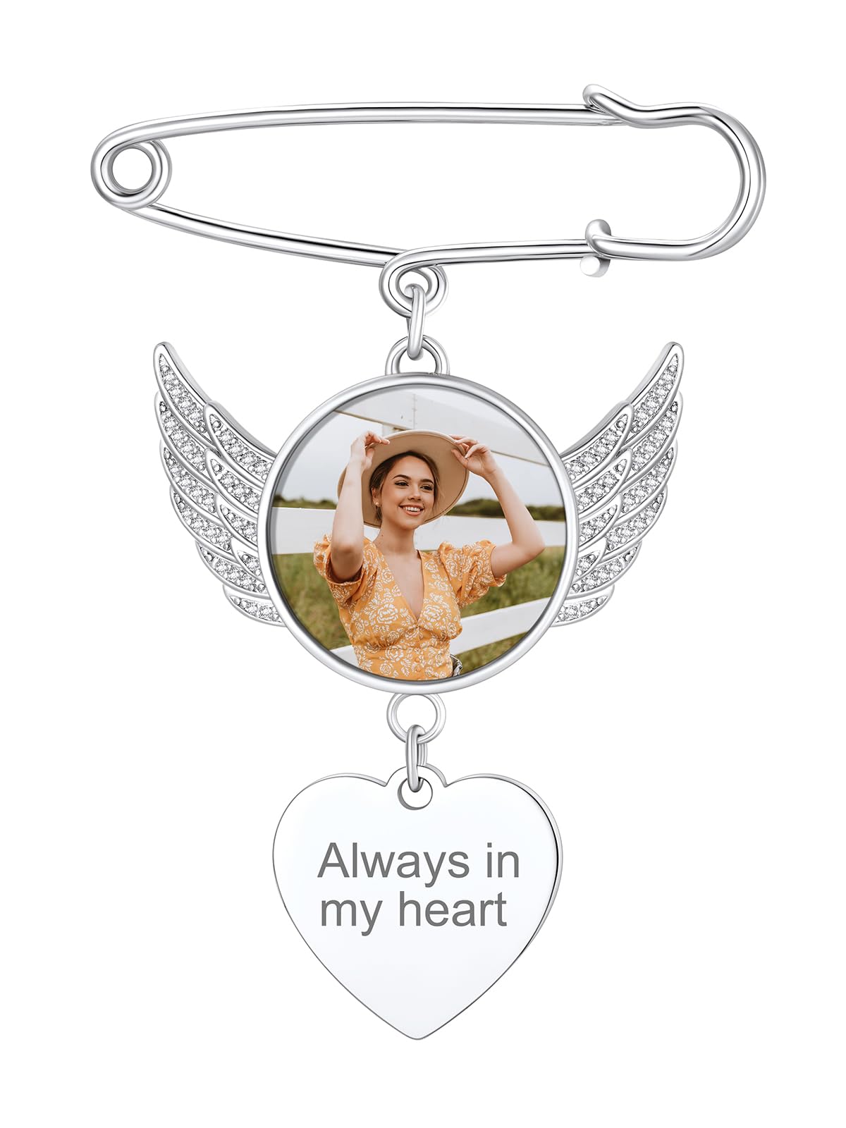 Custom4U Wedding Flower Charms Photo Customize Heart Shaped with CZs for Graduation Funeral