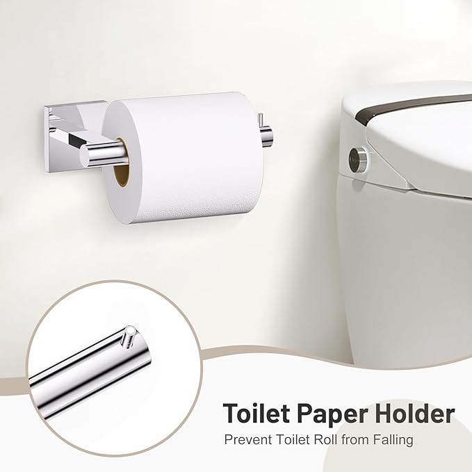 5 Pieces Bathroom Hardware Set Polished Chrome Towel Bar Set Includes 23.6” Towel Bar, Towel Ring Holder, Toilet Paper Holder and Two Towel Hooks, Bathroom Accessories Set SUS304 Wall Mounted