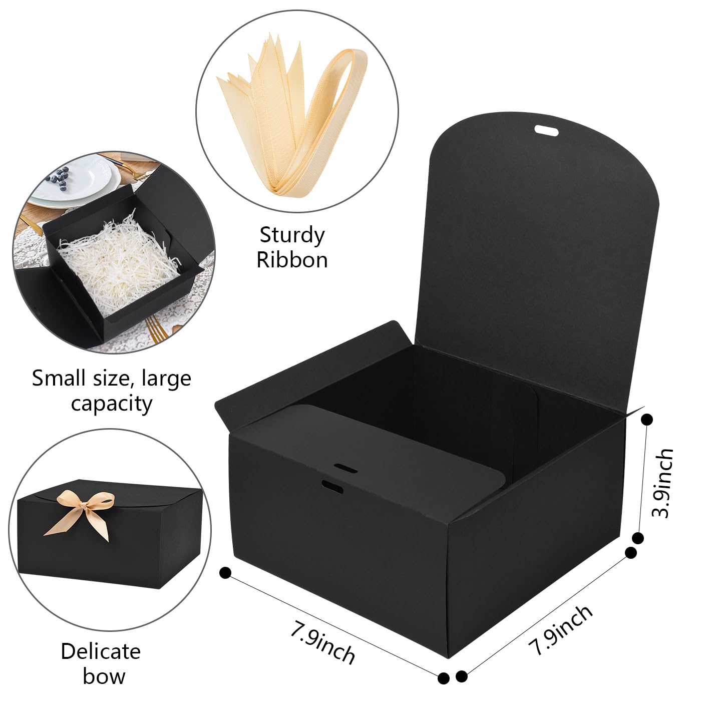 WLUSEAXI 12pack Gift Boxes with Lids,Black Gift Boxes Bulk with Gold Bow Ribbon,Bridesmaid Proposal Box for Presents Kraft Paper Boxes for Wedding,Christmas,Halloween,Baby Shower