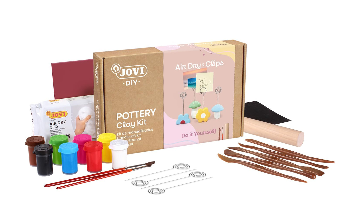 Jovi - DIY Air Dry Clay Kit for Adults - Pottery Starter Set with Clips, Paints, Tools and Step-by-Step Video Tutorial