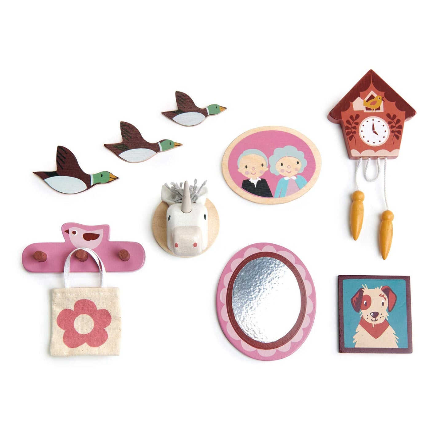 Tender Leaf Toys - Wall Décor - 10 Pcs Dollhouse Miniature Decorations Kit - 1:12 Scale Mini Doll House Accessories with Sticky Tape - Age 3+