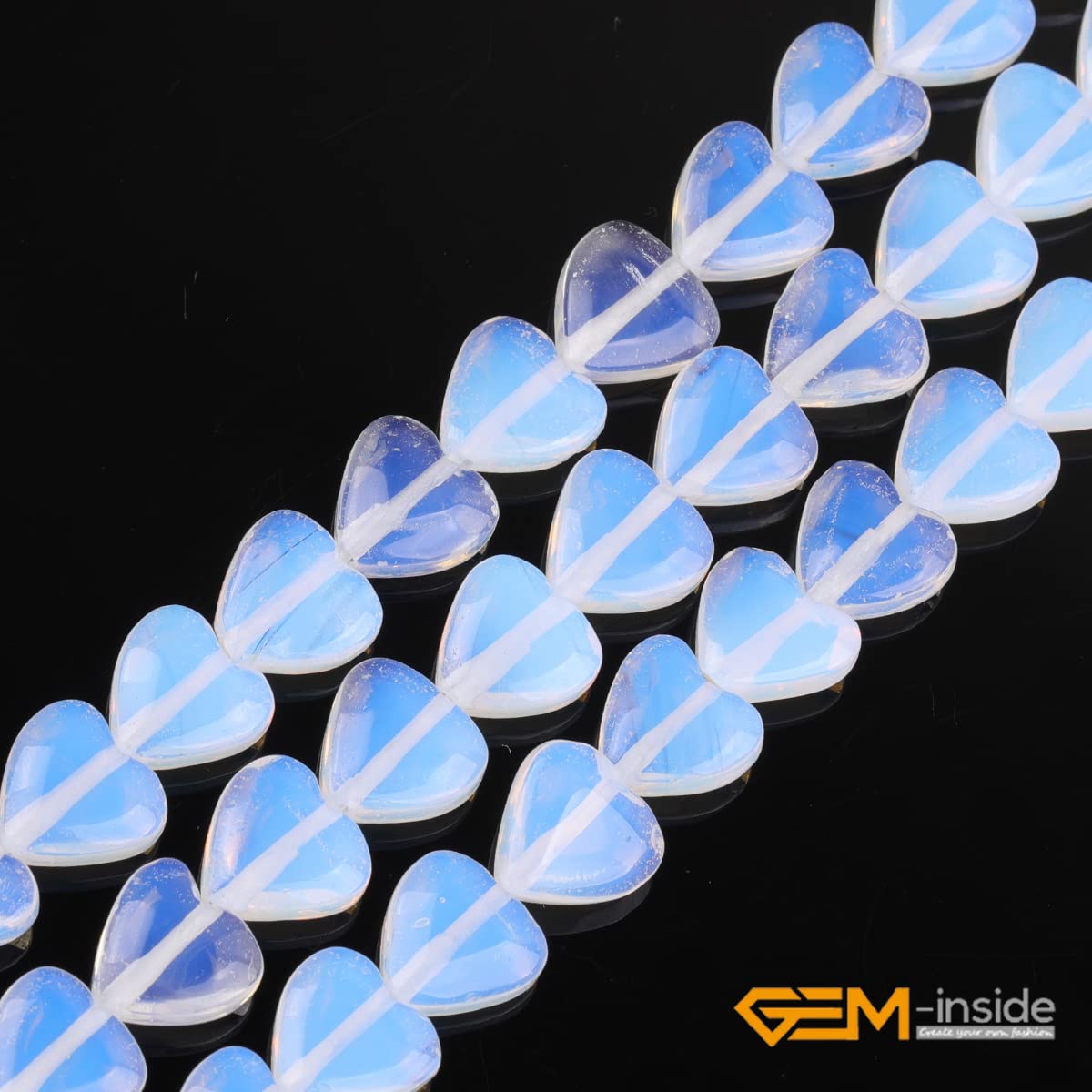 GEM-Inside 10mm Heart Charms White Cream Opalite Beads for Jewelry Making Full 15" Strand Power Energy Healing Chakra Stone Beads