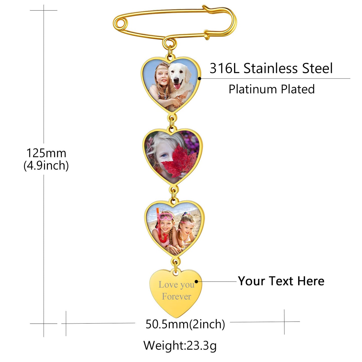 Custom4U Customizable Bouquet Charm with Pictures Custom Memorial Photo Boutonniere Picture Brooch Pin