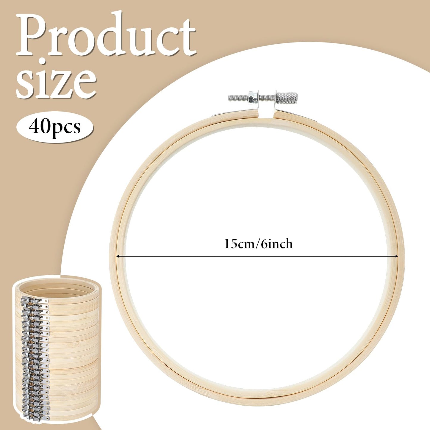 40 Pieces 6 Inch Round Embroidery Hoops Bulk Bamboo Frame Circle Cross Stitch Hoop Ring for Embroidery Art Craft Sewing