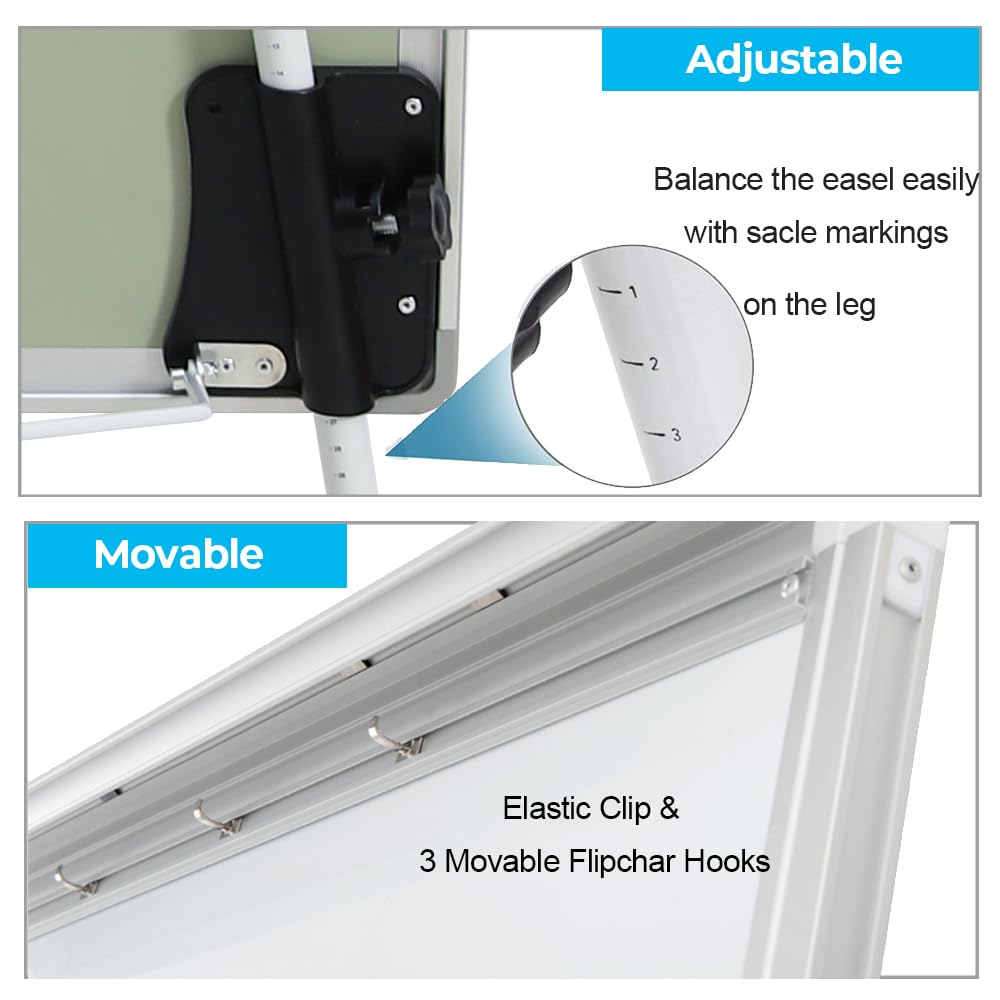DexBoard Whiteboard Easel 36" x 24" Height Adjustable, Magnetic Dry Erase Board with Tripod Stand, Portable Presentation Easel Includes Flip Chart Paper Pad (25 Sheets), Magnets & Eraser