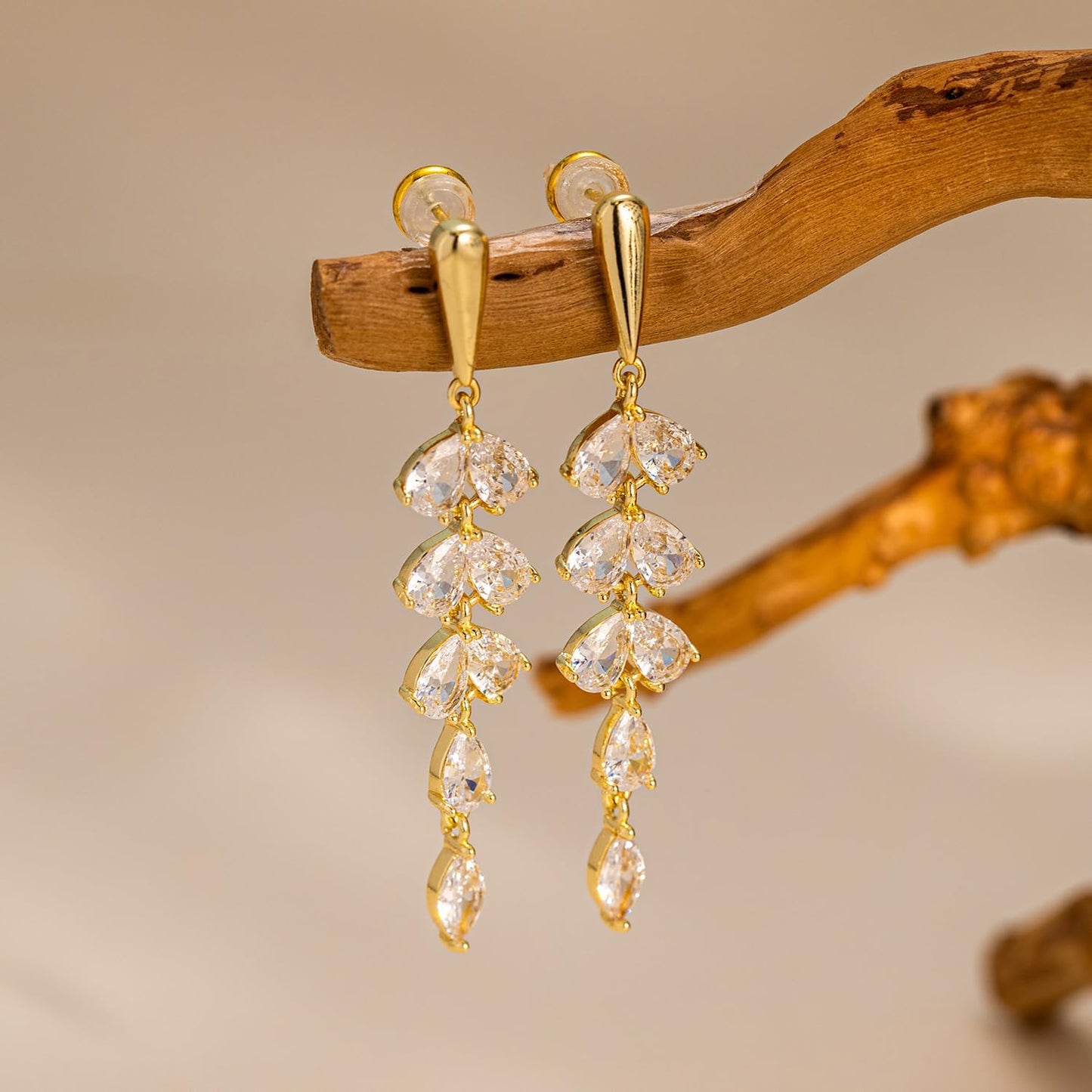 PRTGL Cubic Zirconia Earrings - 14K Gold Plated Cubic Zirconia CZ Dangle Wedding Earrings for Women Bridal Bridesmaid