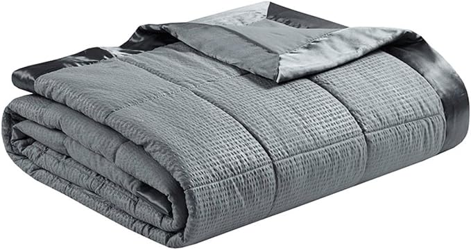 Madison Park Cambria Down Alternative Blanket, Premium 3M Scotchgard Moisture Wicking Treatment, Lightweight and Soft Bed Cover For Summer with Satin Trim, Oversized King Charcoal