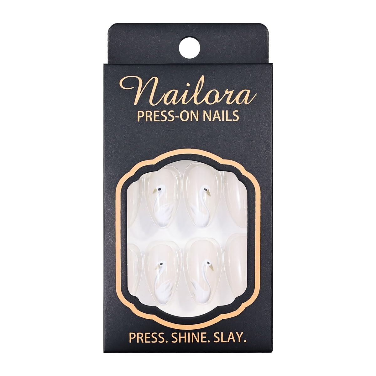 Nailora 24 Pcs White Swan Press On Nails | Almond Shape Stick On Nails | 3D Elegant Gel Glue False Nails | Ballet Aesthetic Manicure for Women