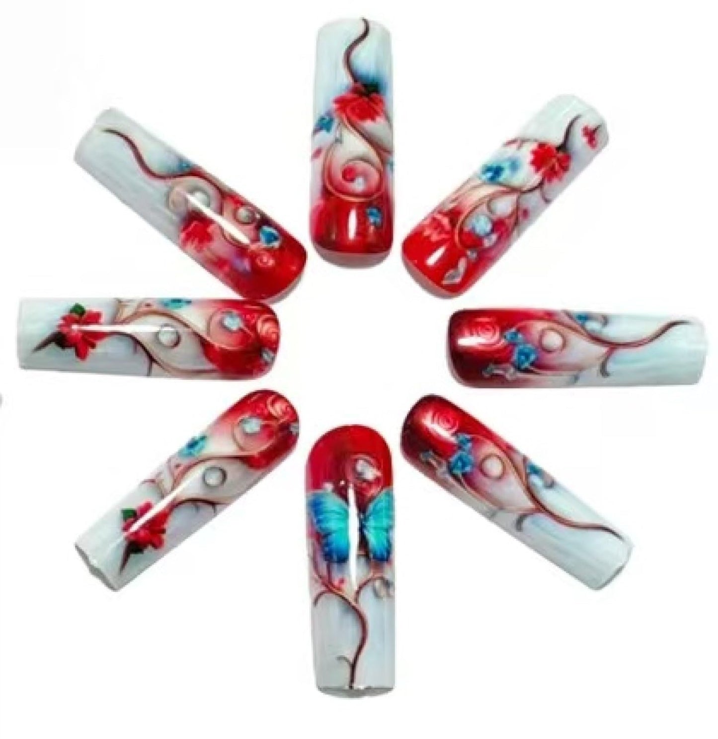 Chunmeng Blue Butterfly Gradient Press on Nails, Long Butterfly Wing False Nails with 3D Glossy Design - Full Cover Artificial Nails for Women