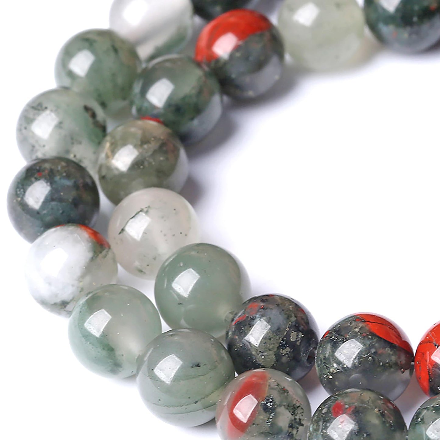 10MM Natural African Bloodstone Gemstone Round Beads Loose Spacer Stone Beads for Jewelry Making 72pcs 2 Strands 32"