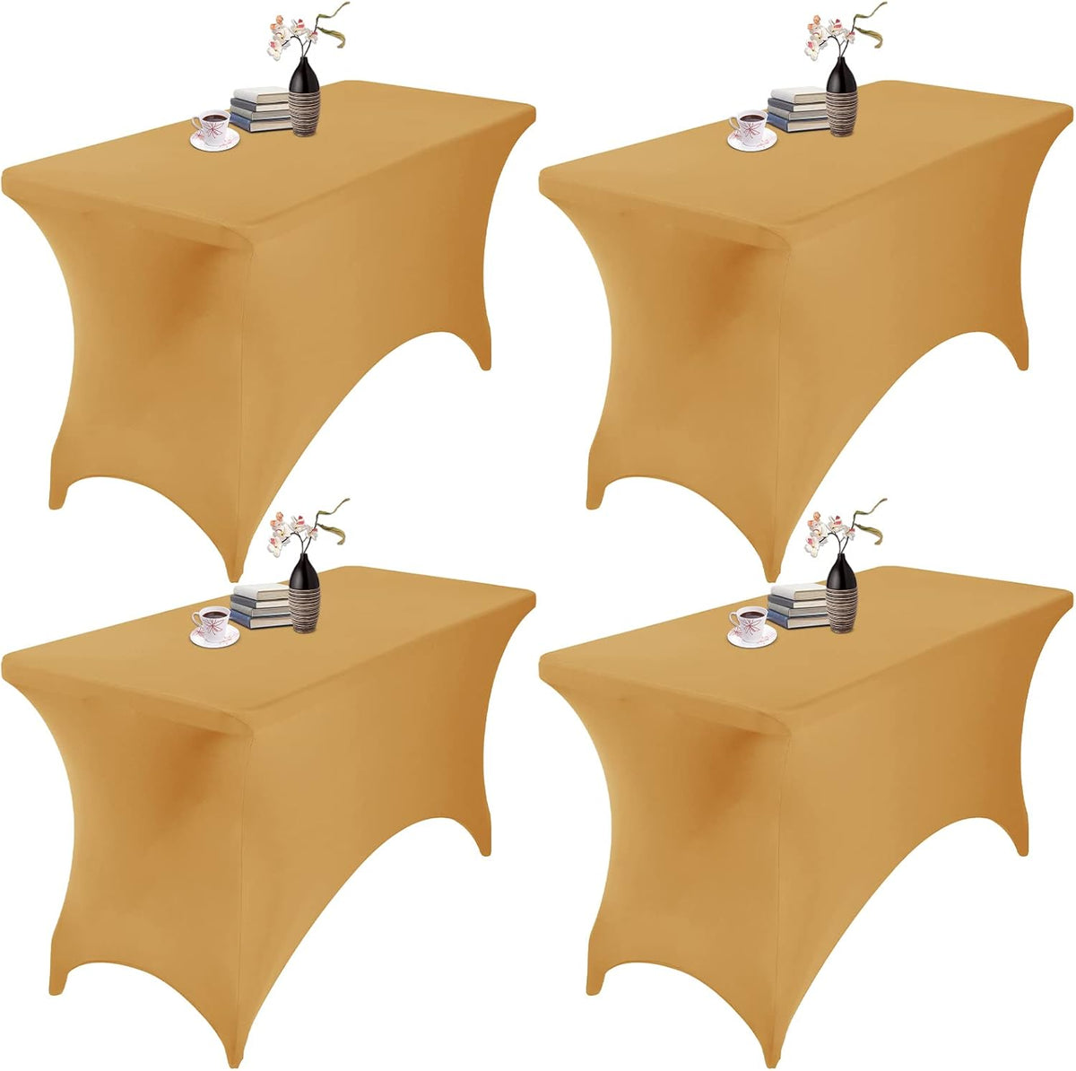 4Pack Spandex Waterproof Table Covers 4ft，Spandex 4ft Waterproof Table Cover for Party,Wedding, Banquet, and Events(Gold)