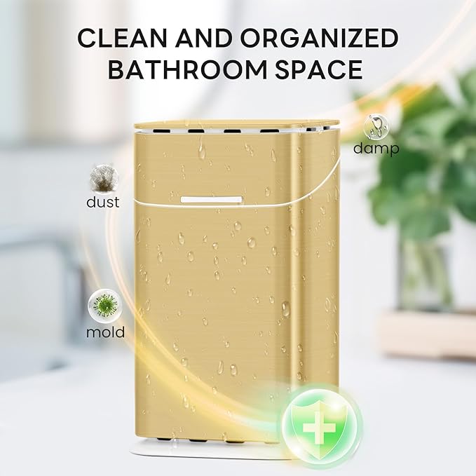 Toothbrush Holder with Cover - 5 Slots Toothbrush Holders for bathrooms, Detachable Bathroom Caddy Organizers and Storage Kids Tooth Brush and Toothpaste Holde, Gold