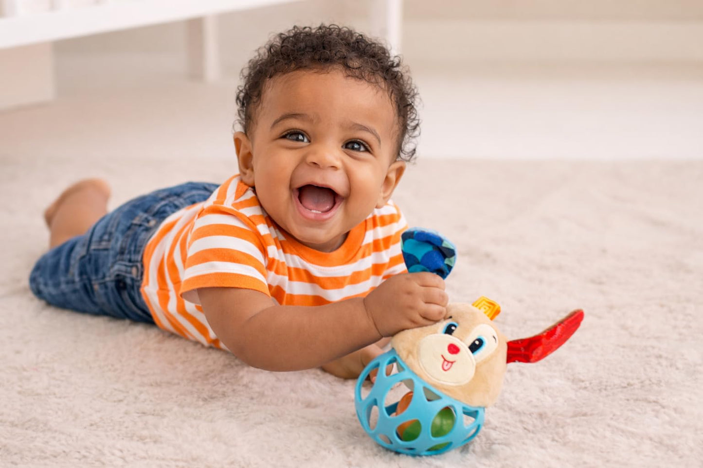 Balibazoo Puppy Paul Rattle Ball Baby Toy – Soft Plush Sensory Toy with Crinkle Ears, Perforated SiliconeTeether Ball & Rattle | Easy-Grip Design | Developmental Toy for Babies 0-24M | Gift