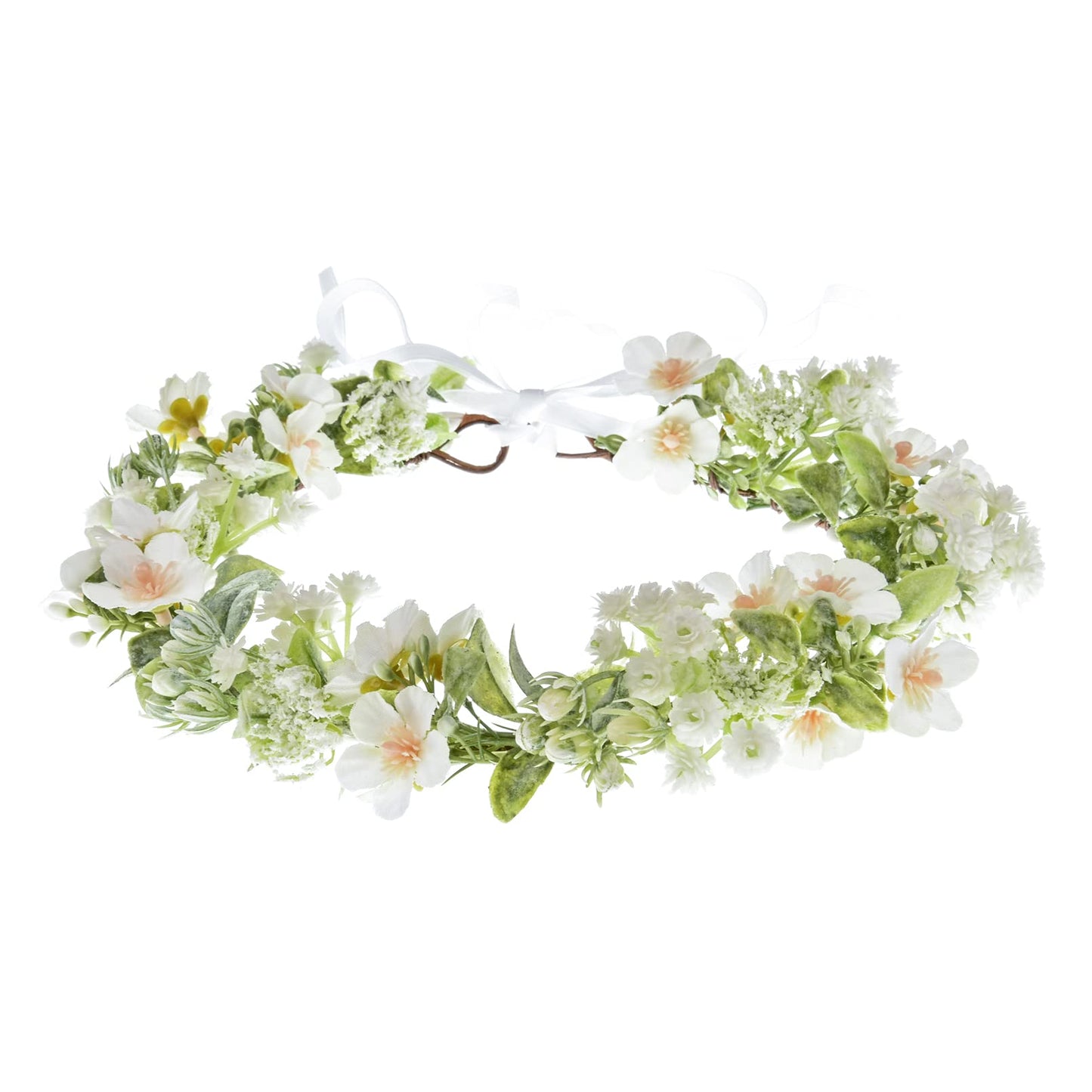 Vividsun Bridal Green Leaf flower Crown Eucalyptus Floral Headband Wedding Festivals Photo Props (I/white green)