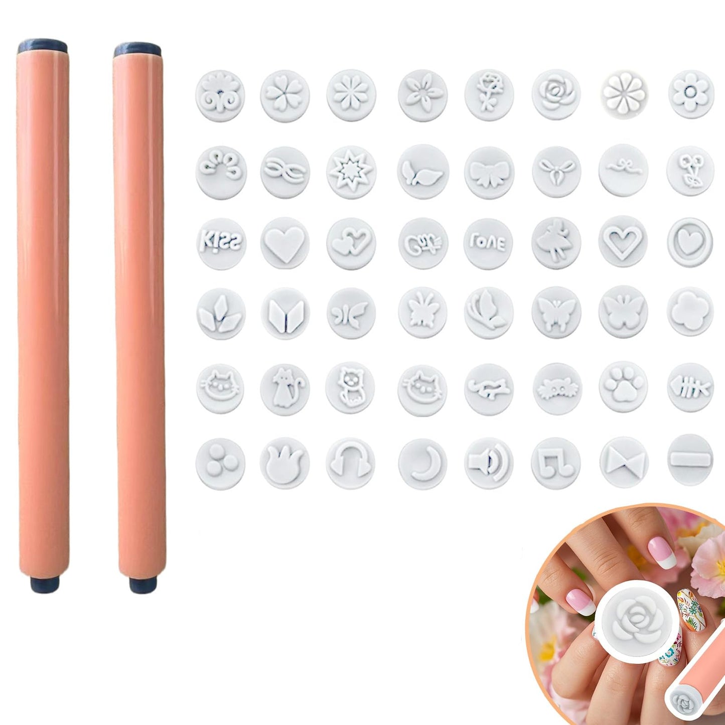48 Pcs Nail Stamp Pen Set, Nail Art Pens with Interchangeable Stamp Heads, Quick Nail Art Tools with 48 Unique Patterns, Flower Butterfly Rose DIY Nail Stamping Pen Kit, Nail Design Tools for Women