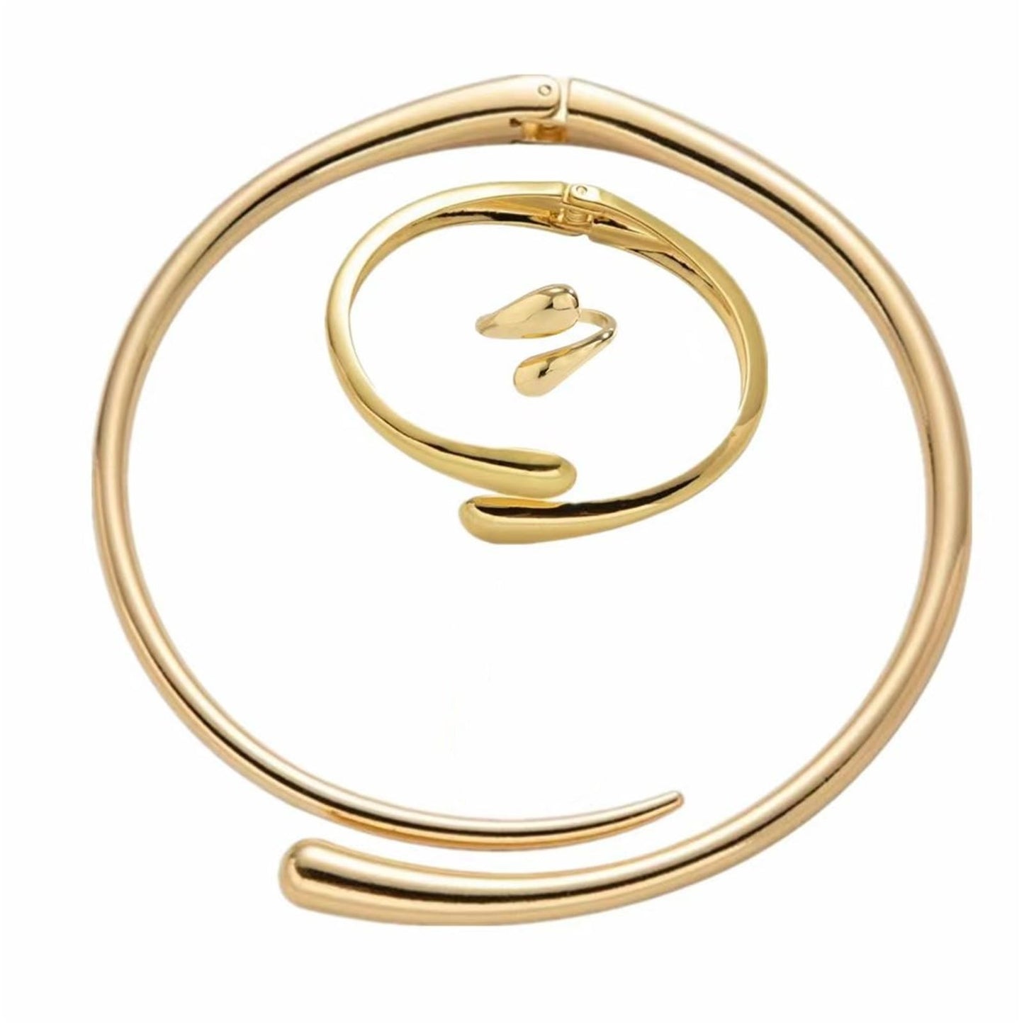 Hcrohihit Chunky Thick Cuff Bangle Bracelet for Women,Minimalist Adjustable Open Cuff Bracelet and Ring Collar Set,Polished Statement Cuff Bangle,Fashion Jewelry (C Gold)