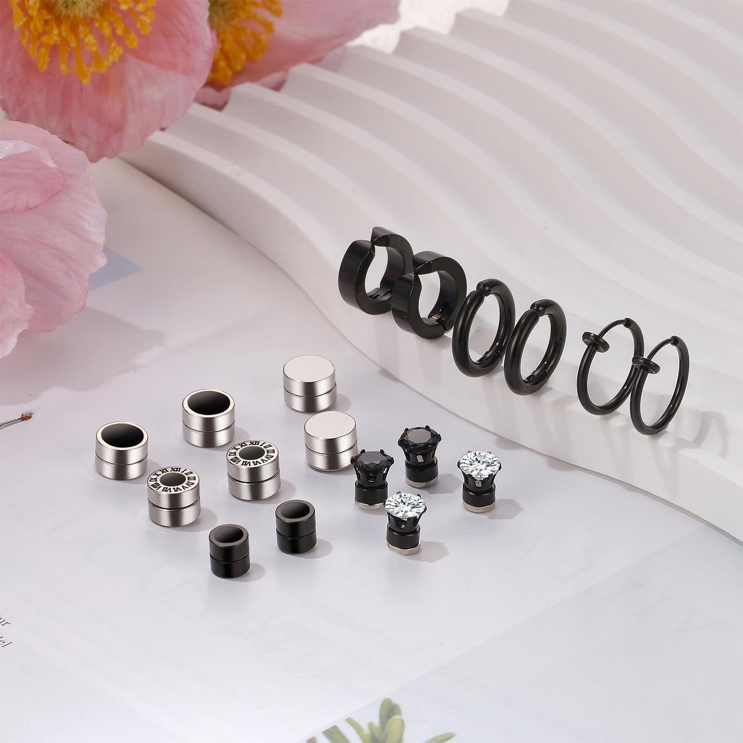 Non-piercing Magnetic Punk Earrings Set: 18PCS Stainless Steel Fake Cheater Studs Clip On Jewelry Set for Men Women