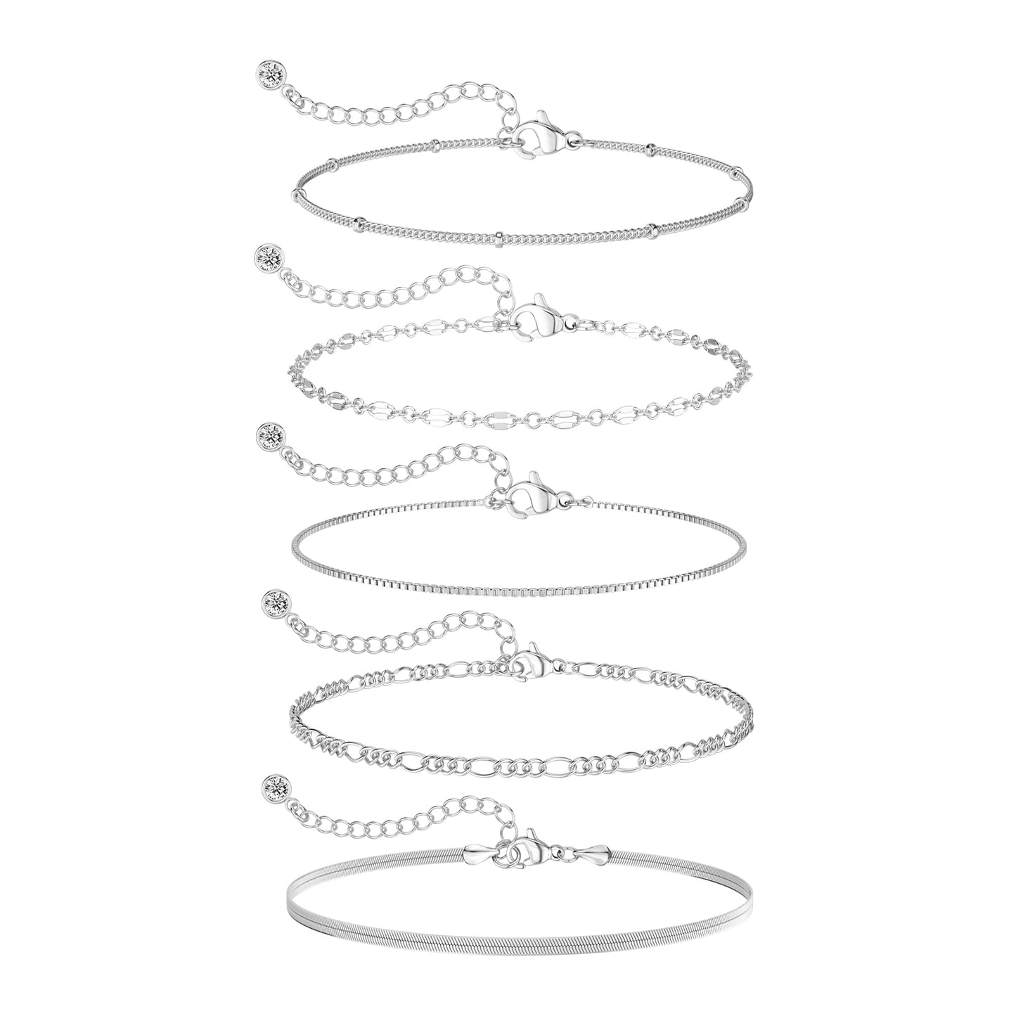 Dainty 14K Silver Plated Bracelets for Women Trendy - Waterproof Stackable Bracelet Set - Perfect for Stylish Women