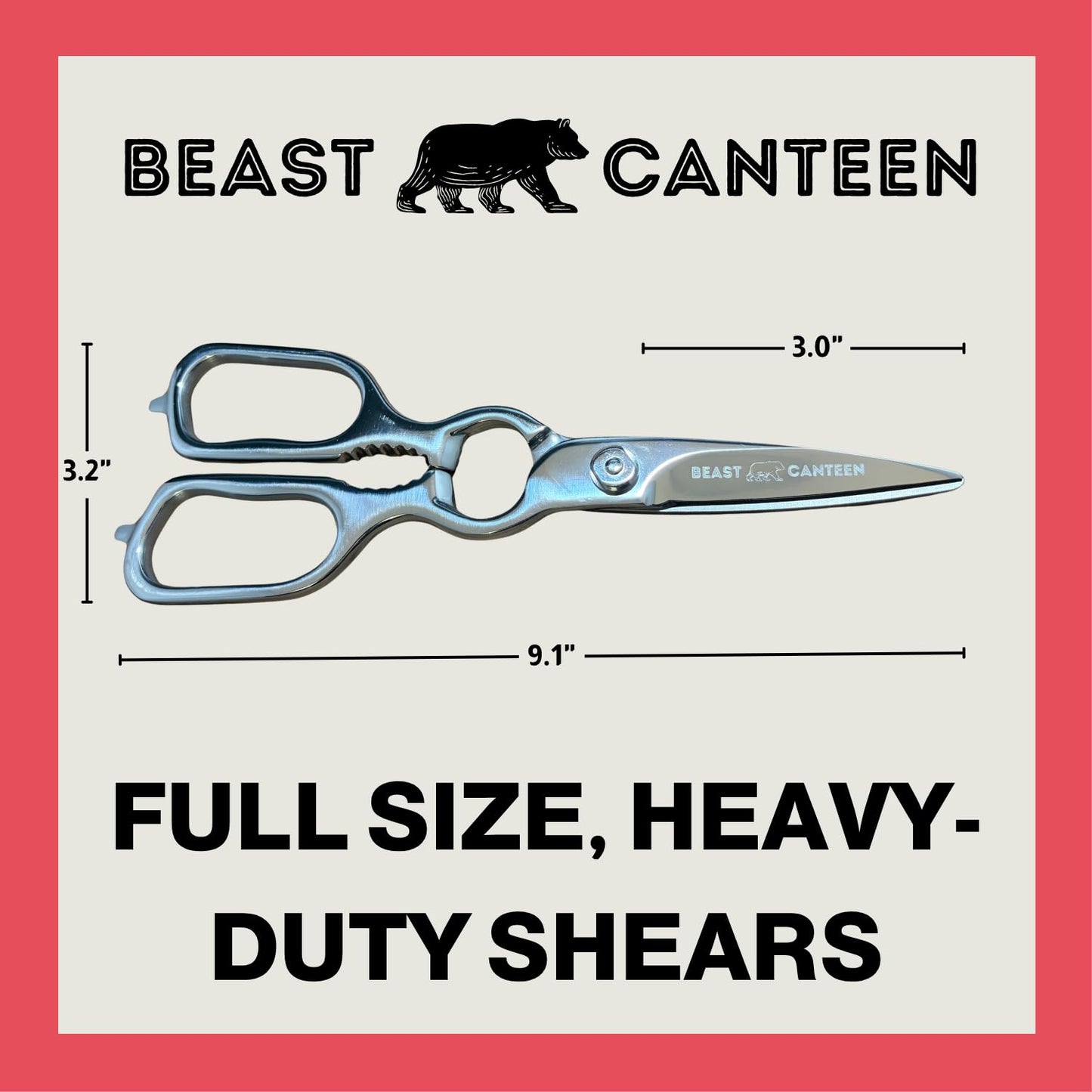 Heavy Duty Kitchen Scissors for Food — All Purpose Cooking Scissors, All Stainless Steel, No Plastic, Come-Apart Blades for Easy Cleaning, Dishwasher Safe, 5-in-1 Multi-Tool