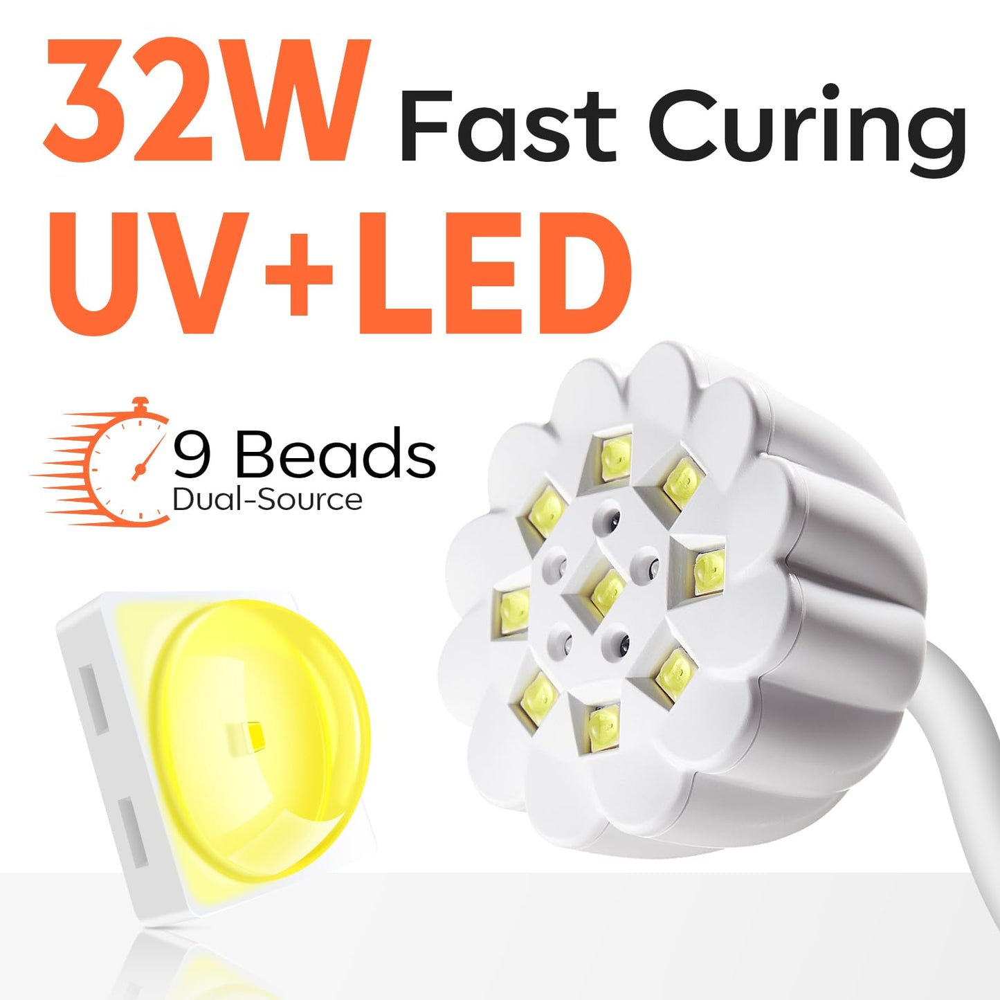 modelones Cordless UV Nail Lamp, Mini LED UV Light for Gel Polish Fake Nails Fast Curing Portable Gooseneck Lamp Nail Dryer Home DIY Manicure Kit 32W & 2000mAh 4 Timers
