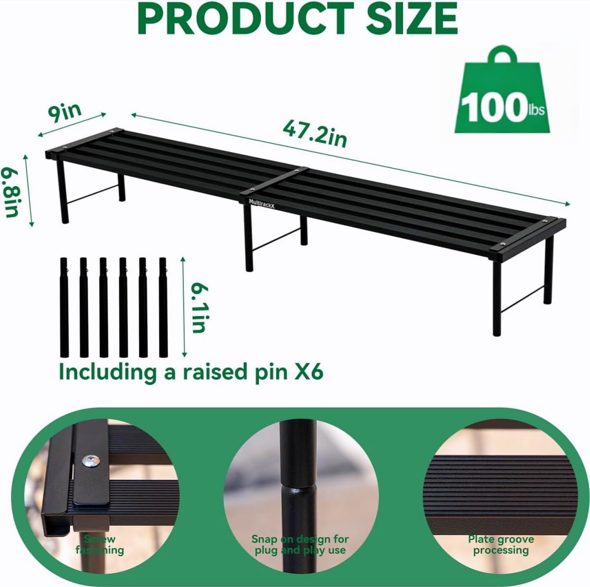 MultirackX Metal Plant Stand, Rust-proof Aluminum Flower Pot Stand, Heavy Duty Planter Display Shelving for Patio Balcony Garden Living Room Decorative (Black, 47.2 Inch)
