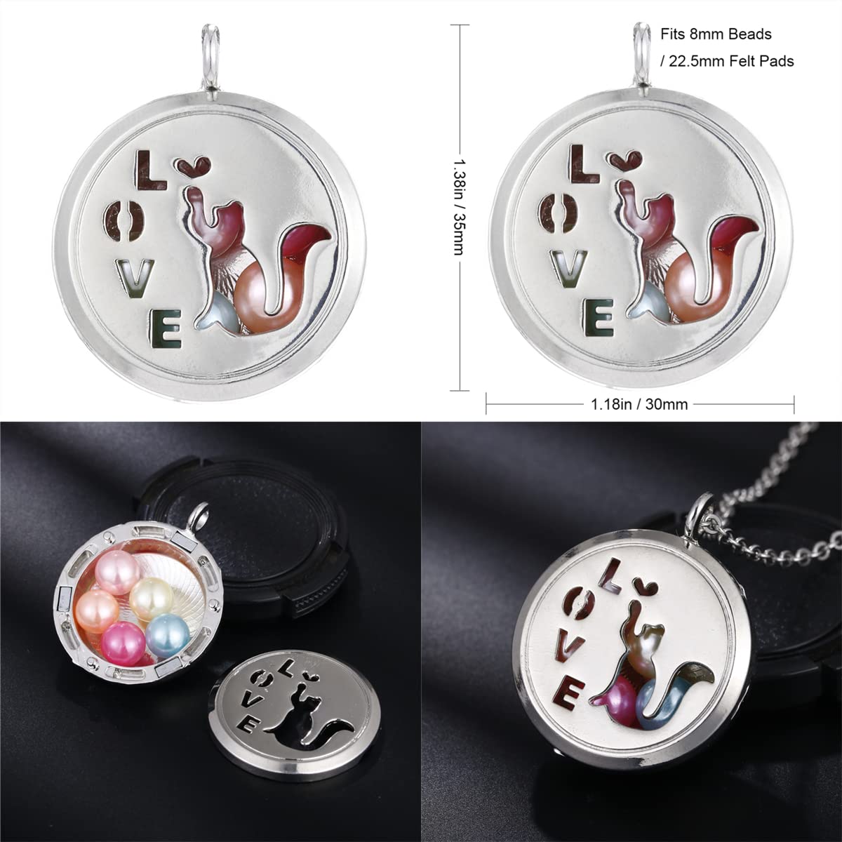 Vie jeune 5pcs Mixed Pearl Cage Floating Pendant Aroma Diffuser Charms Stainless Steel Tone Perfume Essential Oil Diffuser Necklace Pendant Locket Jewelry (Style 2)