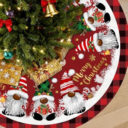 Christmas Tree Skirt, Gnomes Tree Skirts 48 Inch, Christmas Trees Decoration, Xmas Decor Mat for Indoor Outdoor, Xmas Skirts, Gnomes Holiday Decoration