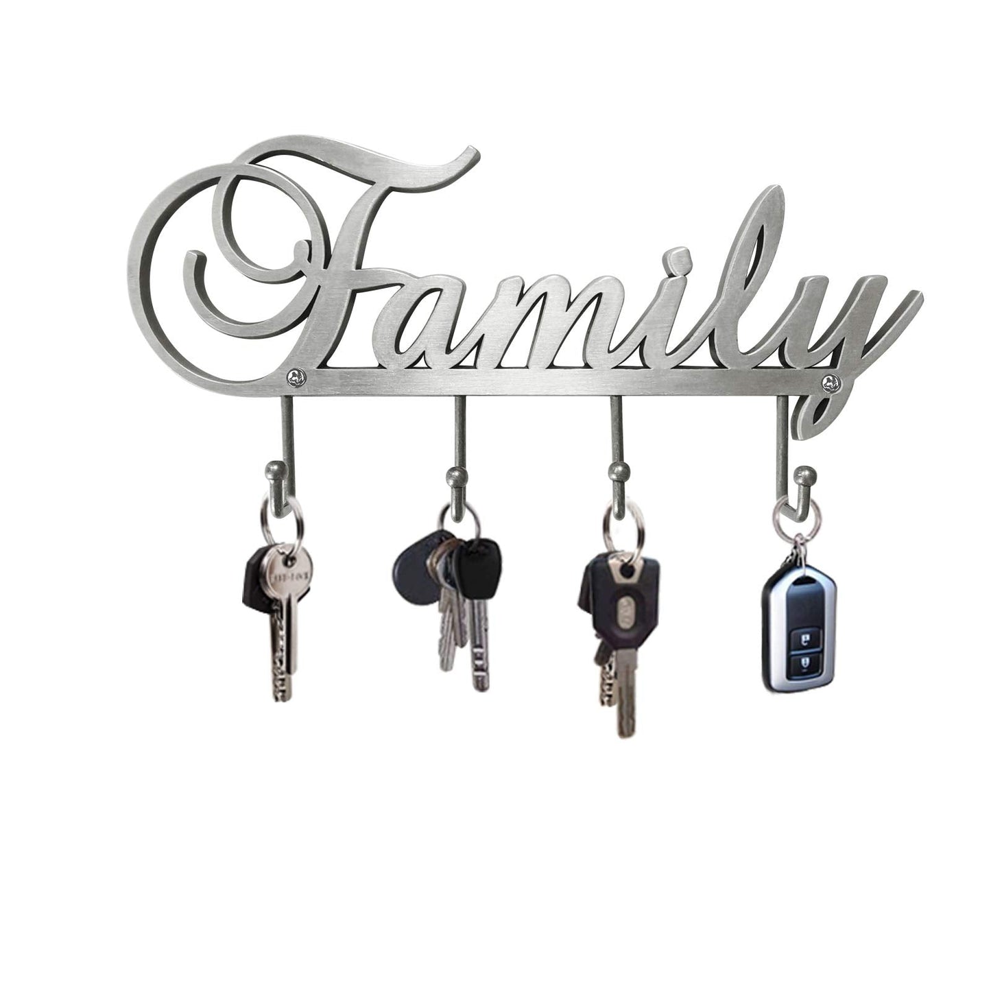 Myartte Key Holder- Key Hooks Decorative for Wall Decorative Zinc Alloy Key Organizer Rack with 4 Hooks -with Screws (Antique Sliver Family)