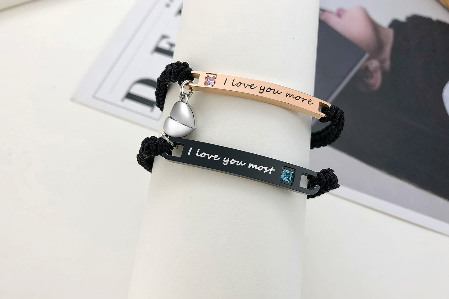MEALGUET Personalized Couple Bracelet Customized Couple Bracelets Set Mutual Attraction Custom Name Relationship Bracelet Personalized Gift for Men Women, Handmade