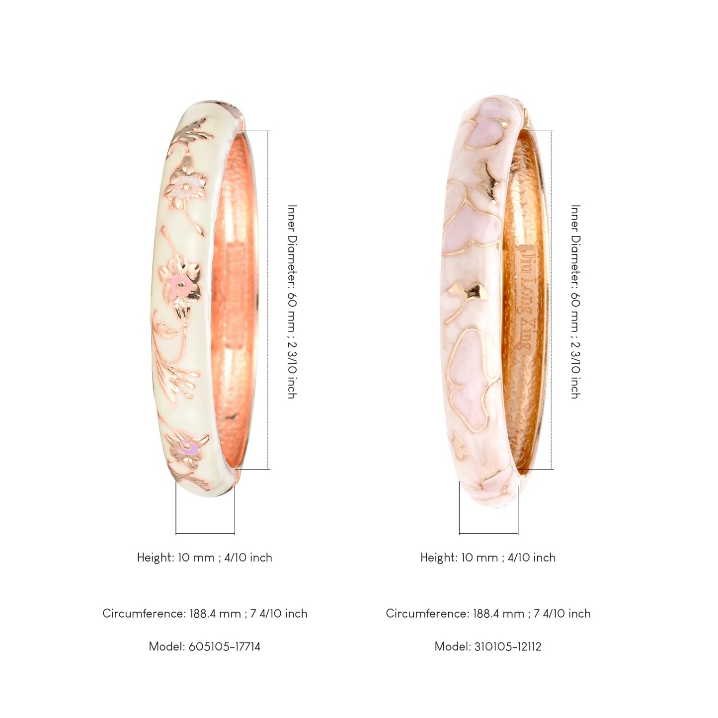 UJOY Elegant Bracelet Enameled Jewelry Spring Hinge Metal Cuff Cloisonne Rose Gold Bangles Set Gift Box Packed 55A45-55A81 Pink White