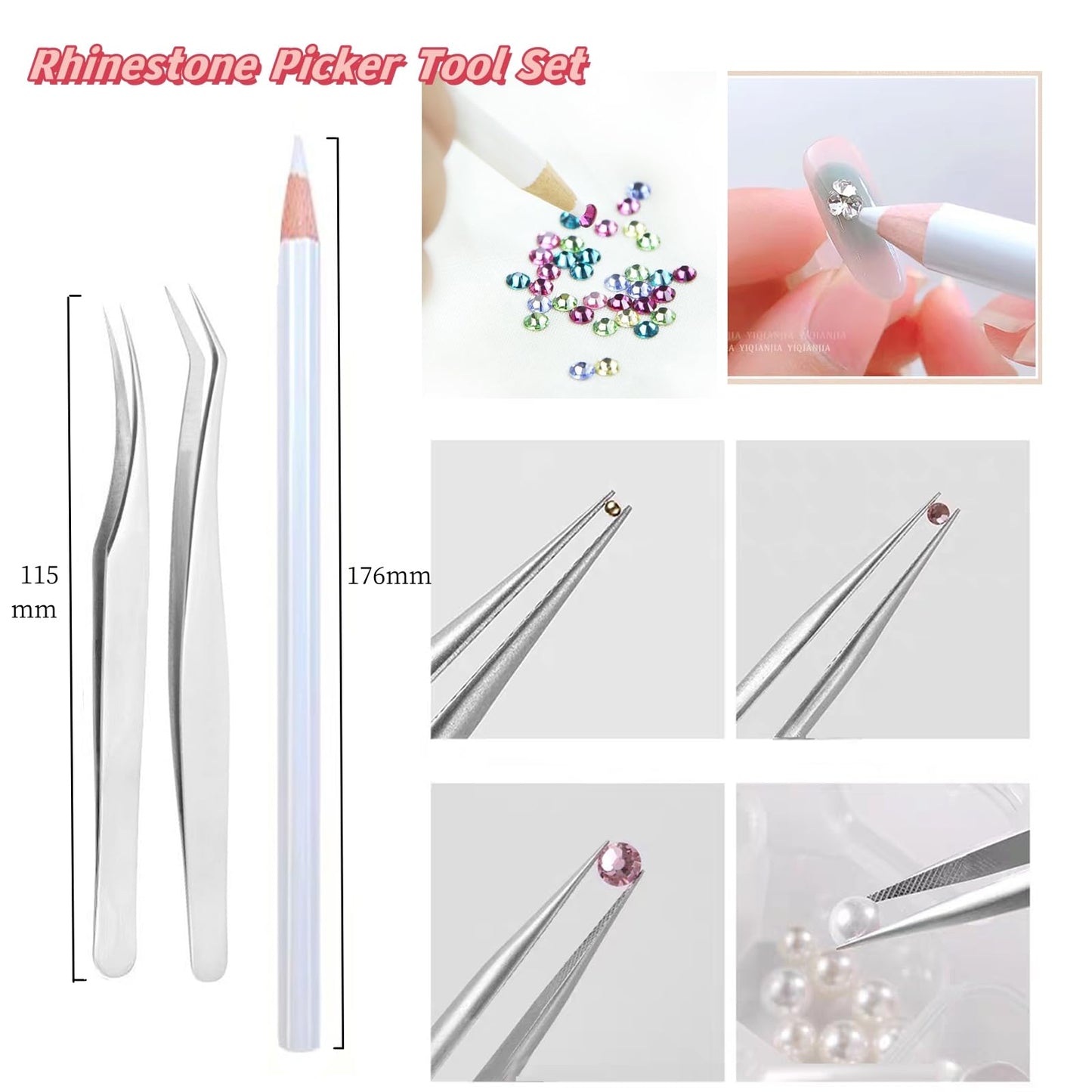 Gmtglla 14 Pcs Nail Art Tool Kit with Silicone Carving Brushes & Ombre Sponge Pen, Professional Dual-Ended Dotting & Liner Tools, Wax Picker Pencil & 2 Tweezers for 3D Nail Design DIY Manicure