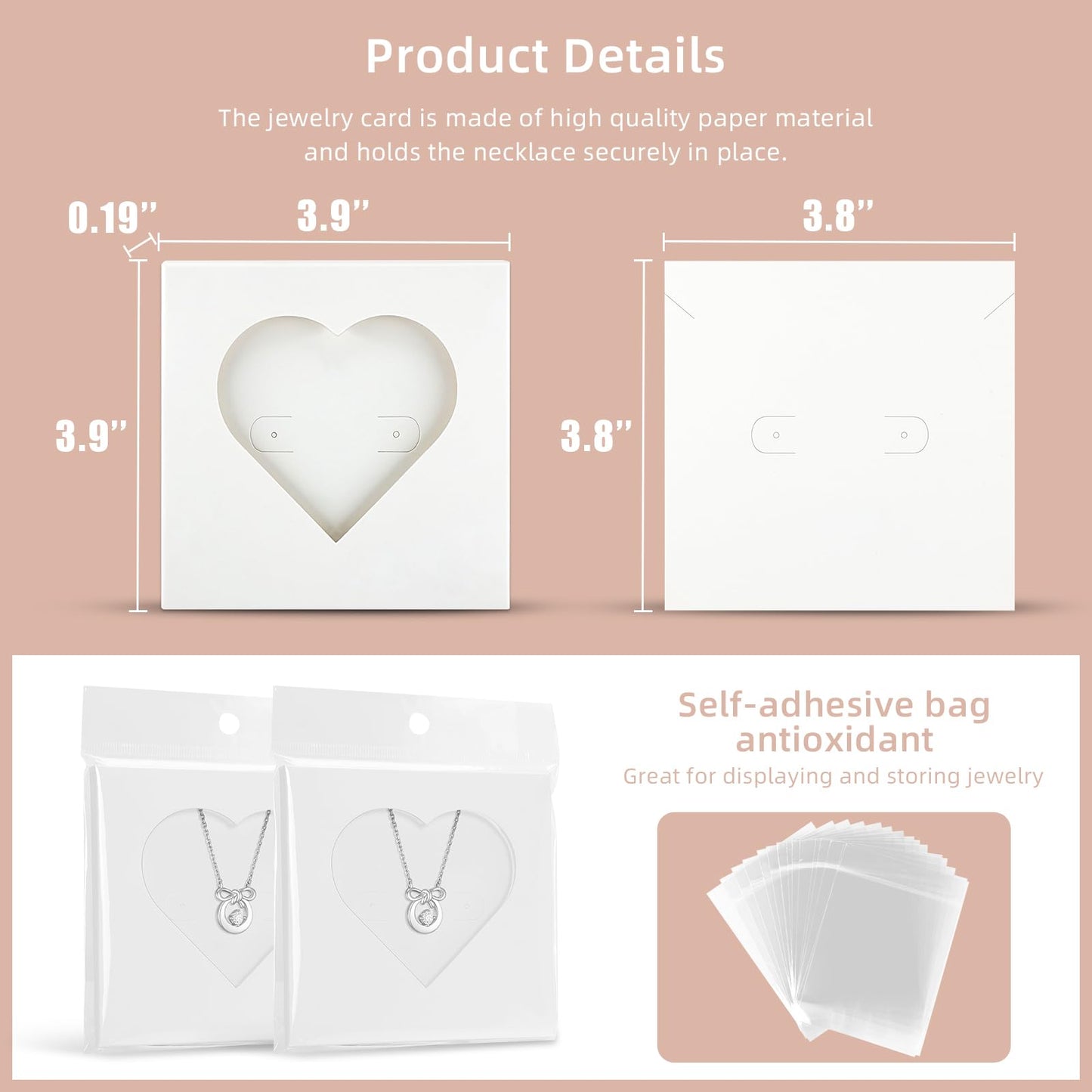 batifine Jewelry Box, Earring Holder Display Cards for Selling, Necklace Bracelet Jewelry Gift Box (50Pack Heart)