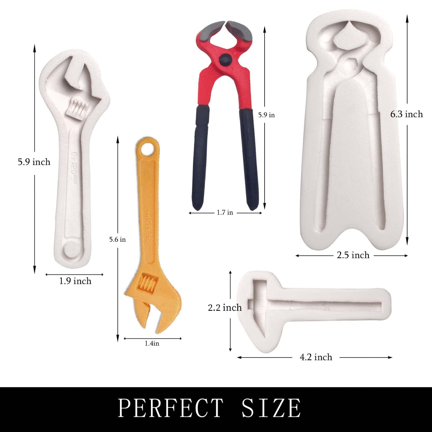 Hand Tools Chocolate Silicone Molds, 3 Packs Large Hammer Wrenches Pliers Construction Tools Baking Molds, 3D Fondant Molds for Cake Decoration Candy Sugar Craft Gum Paste Clay