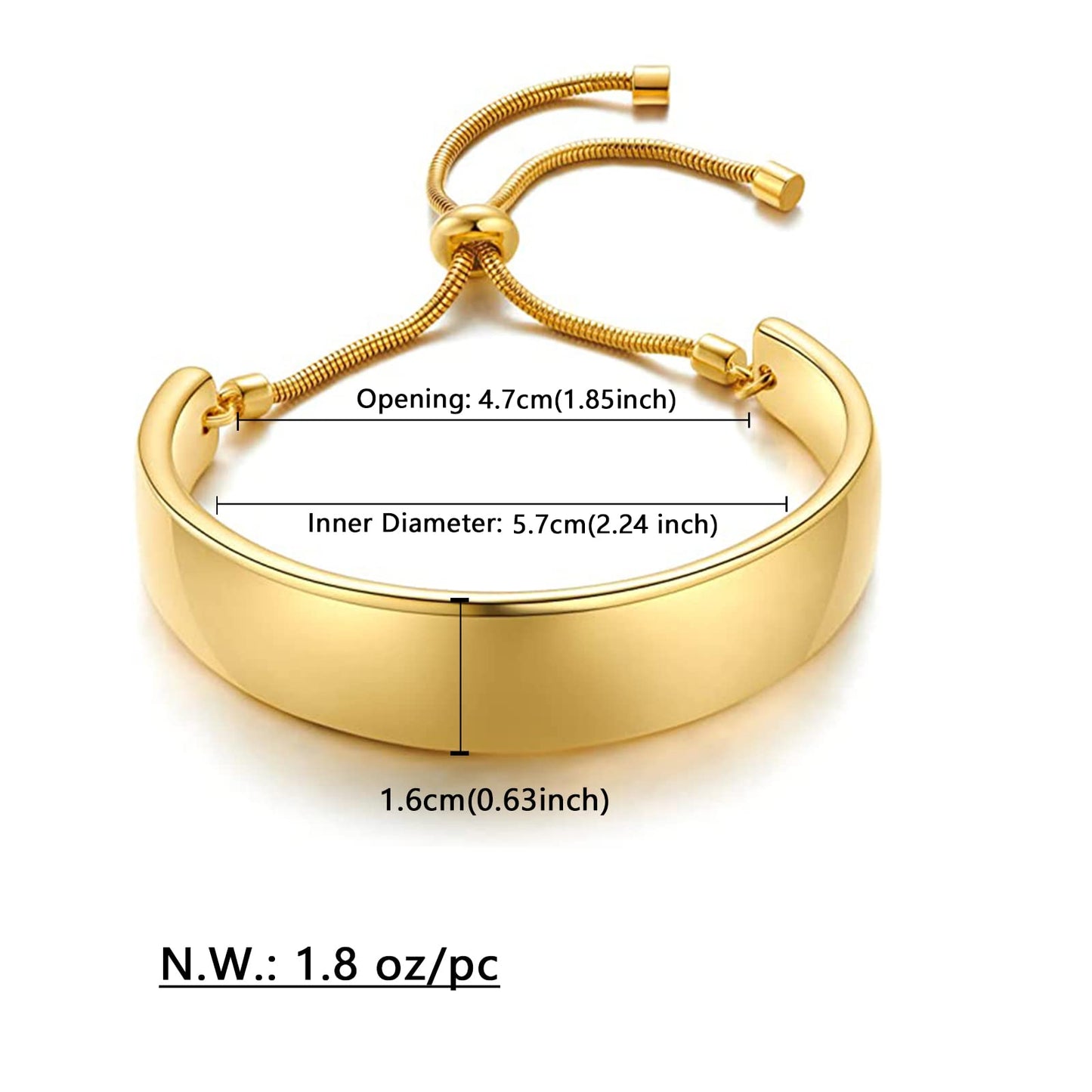 WOWORAMA 14K Gold Wide Bangle Slider Bracelet for Women Gold Adjustable Slider Bracelet for Women Chunky Gold Bar Bracelet