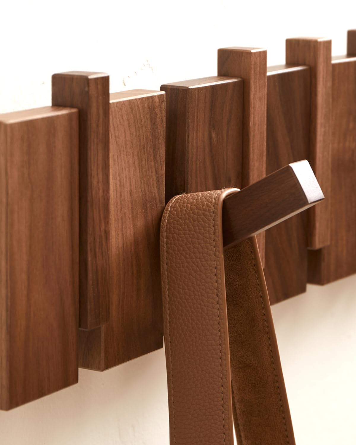 Wood Coat Rack Wall Mount - Large Walnut Piano Coat Rack wtih 5 Hooks for Hanging Clothes,Keys,Robes,Purse,Towels,Modern Decorative Wall hooks Heavy Duty Hanger Organizer for Bathroom/Bedroom/Entryway