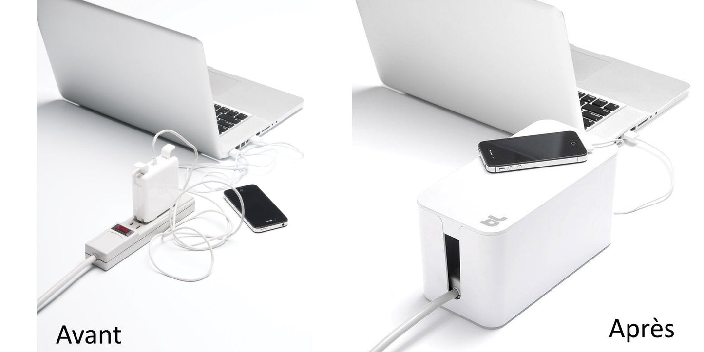 Bluelounge CableBox Mini White - Cable Management - Small Surge Protector Included