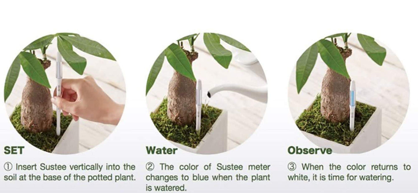 IPPINKA Sustee Aquameter, White, Small, Bundle of 12, Soil Moisture Meter for Potted Plants - Plant Water Sensor (Refillable Style)