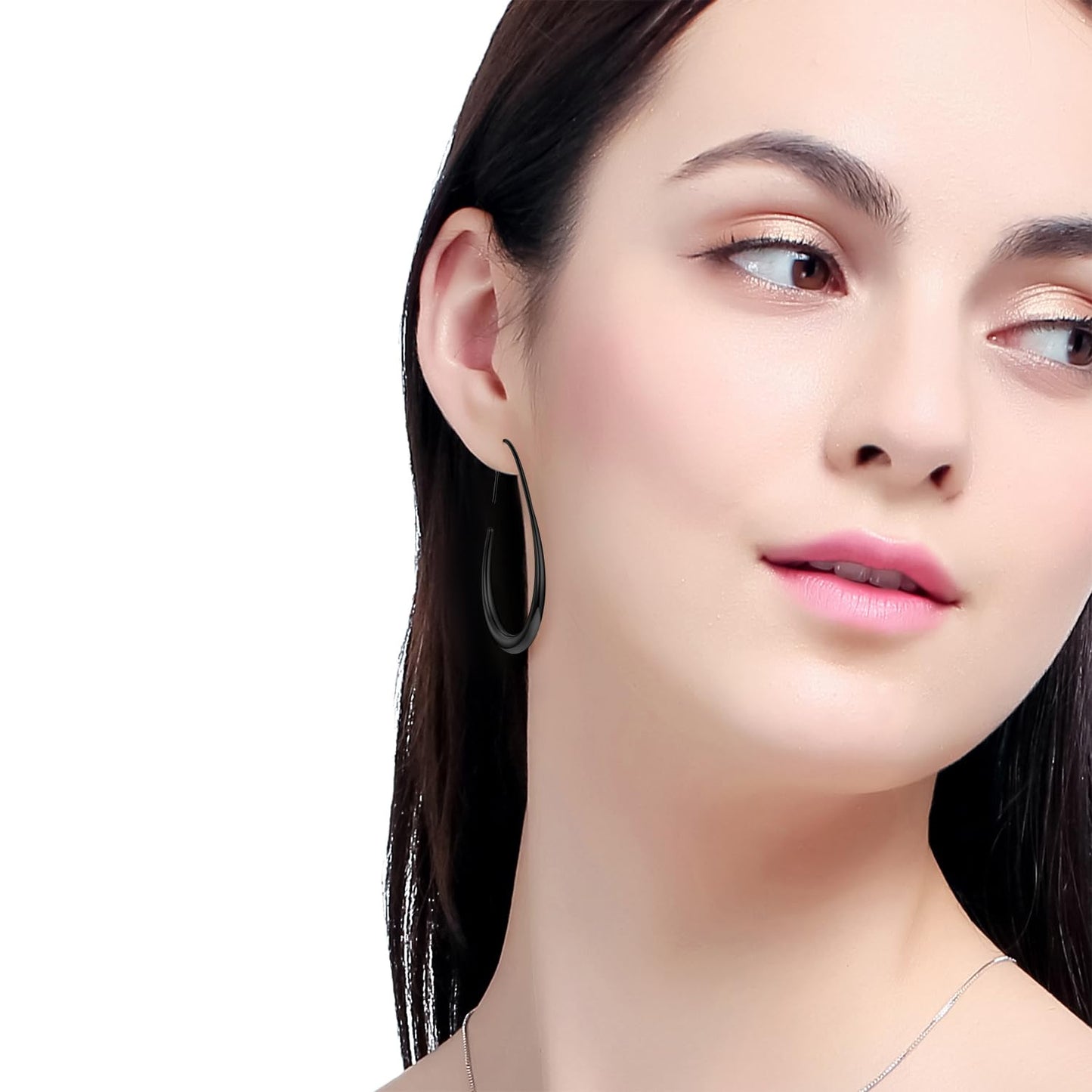 Lightweight Teardrop Hoop Earrings for Women - 14k Gold/White Gold Plated Large Oval Pull Through Hoop Earrings High Polished Statement Jewelry Gift for Women (black 30 * 18)