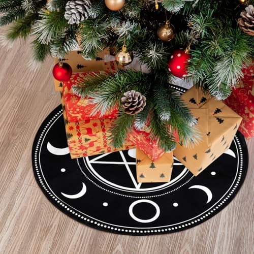 Arrowbash 36 Inch Gothic Christmas Tree Skirt Black White Pentagram Spooky