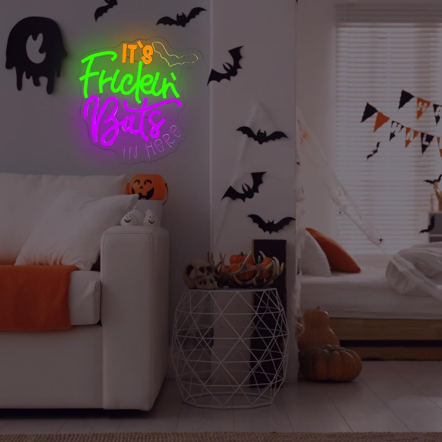 FuugZze It's Frickin Bats Halloween Neon Signs for Wall Decor It's Frickin Bat Neon Lights Halloween Led Signs for Bedroom Wall USB Halloween Light Up Sign for Bedroom Bats Wall Decor Party Gifts