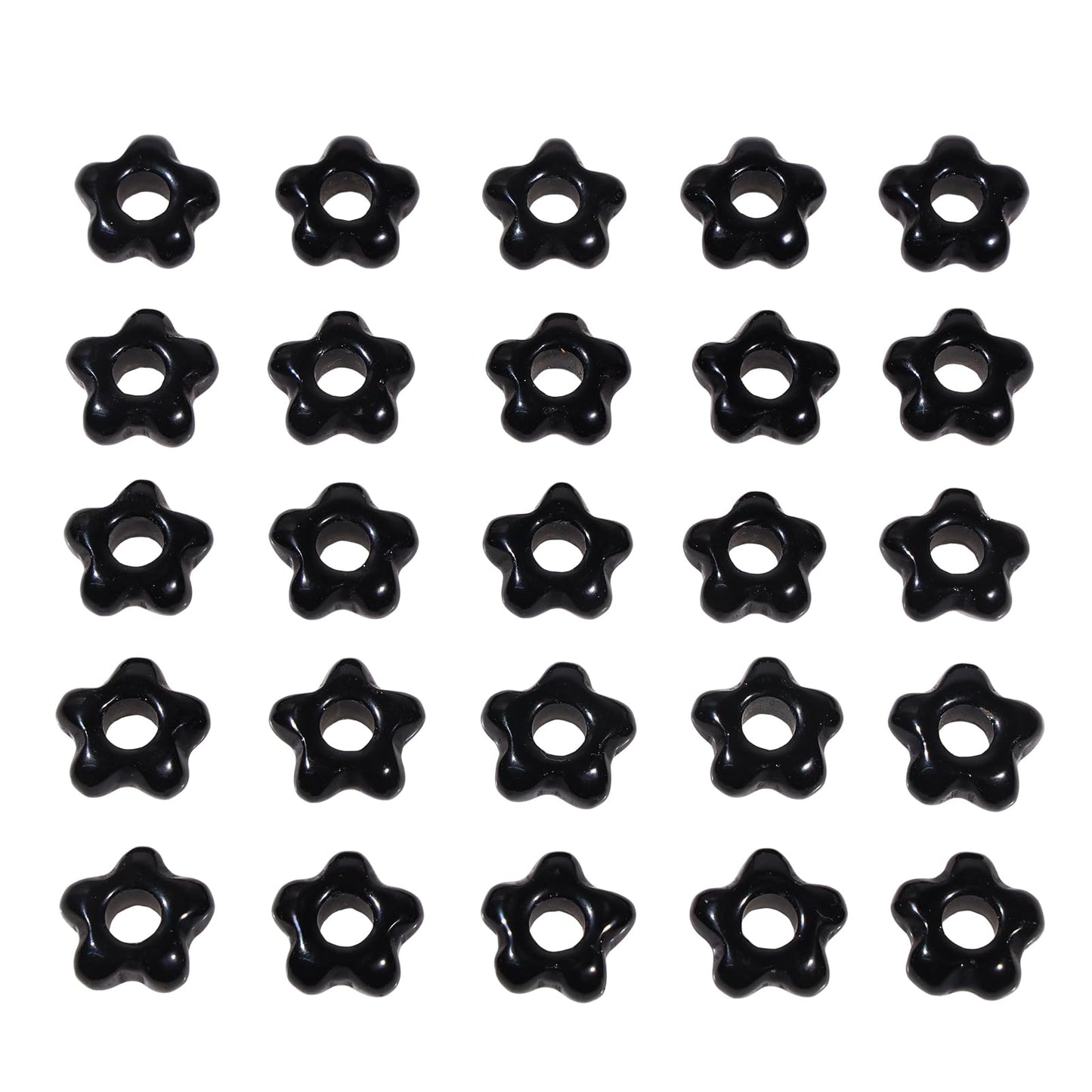 TUMBEELLUWA 10 Pcs Natural Crystal Flower Shaped Beads for Jewelry Making 5 mm, Black Obsidian Large Hole Beads for Crafts Macrame Hair Braids