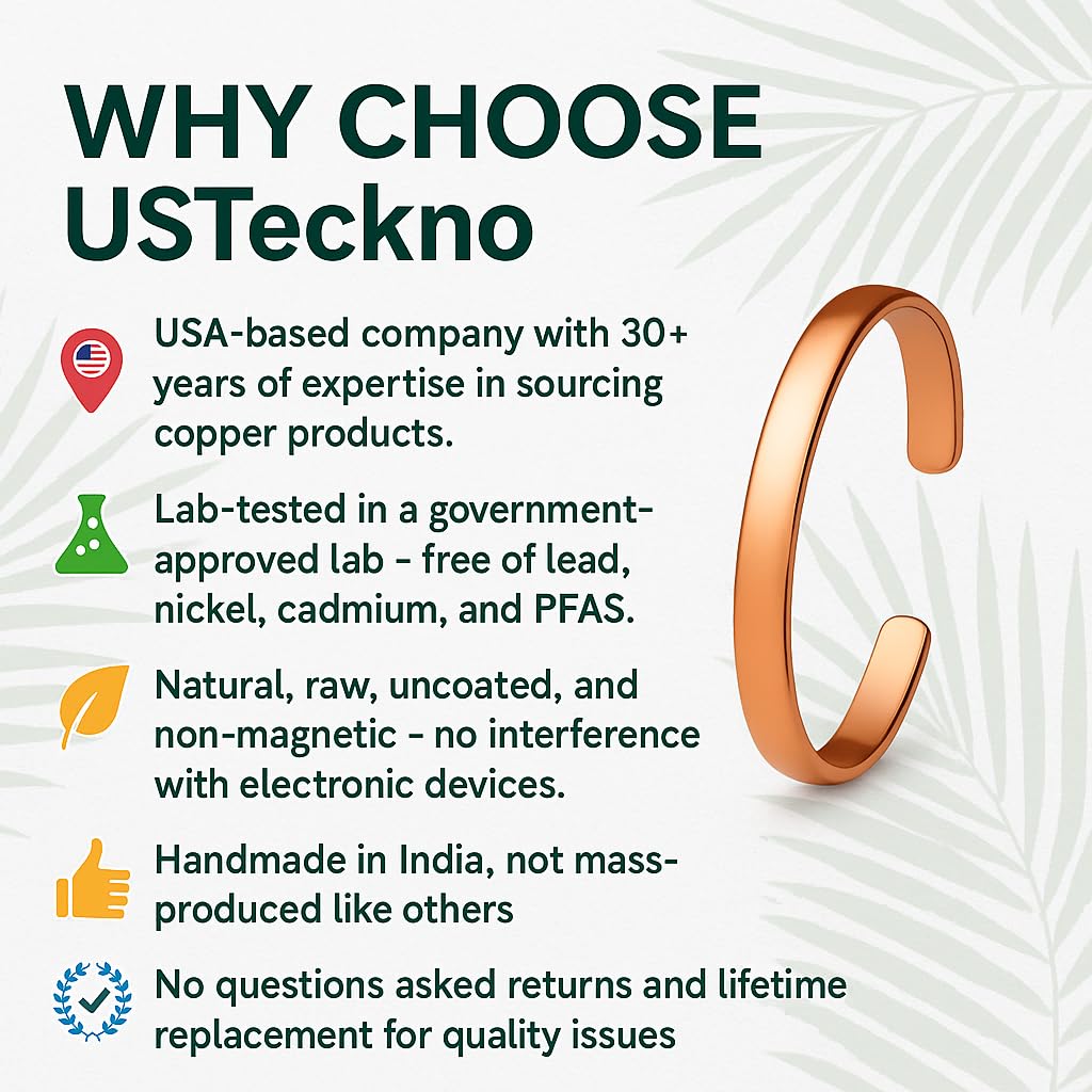USTeckno Hand Forged 100% Pure Copper Bracelet. Made with Premium Solid High Gauge Copper and Health benefits. Enhance your well-being in style
