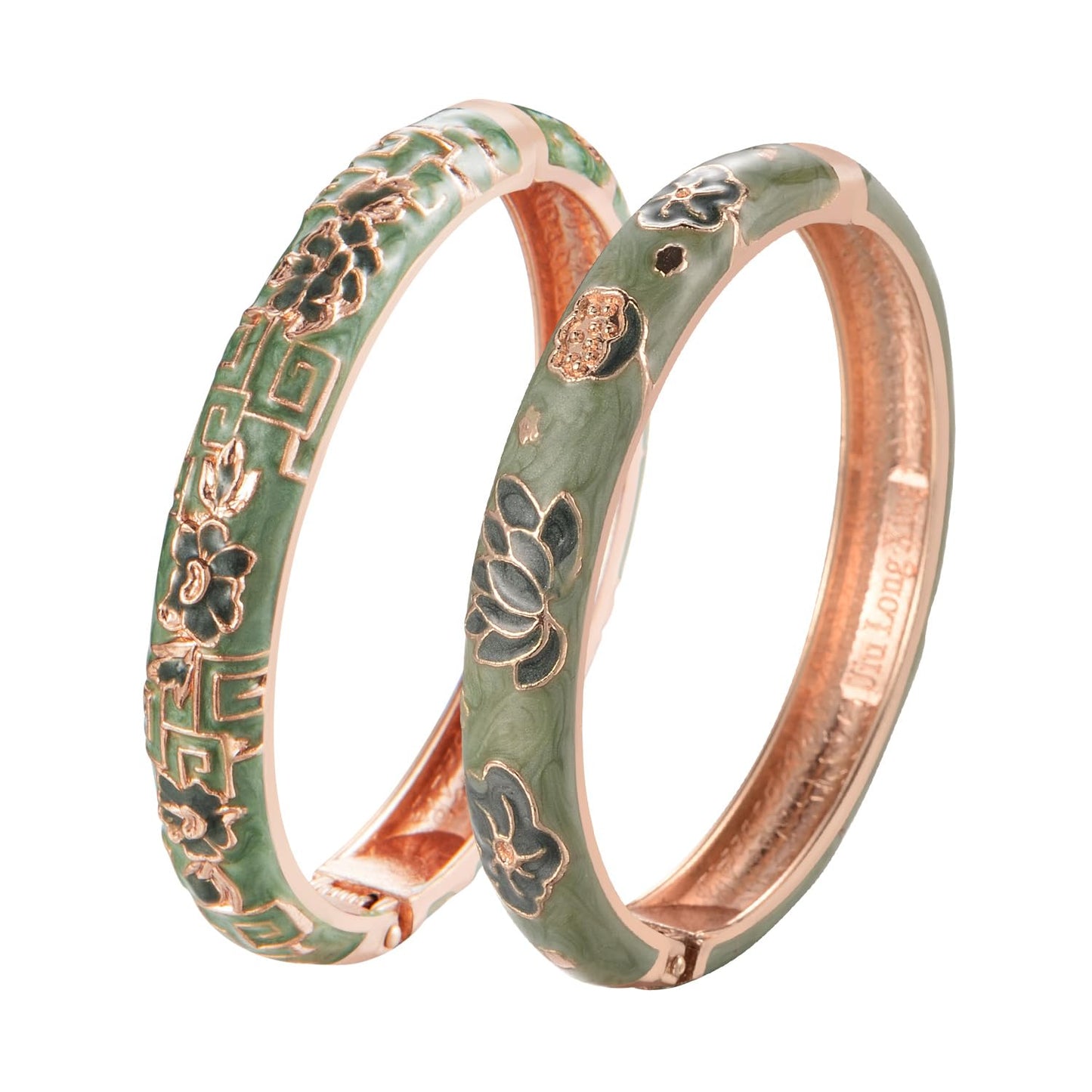 UJOY Vintage Cloisonne Bracelets Flower Enameled Jewelry Plated Cuff Bangle for Women Gift Box 55A35-55A114 Green