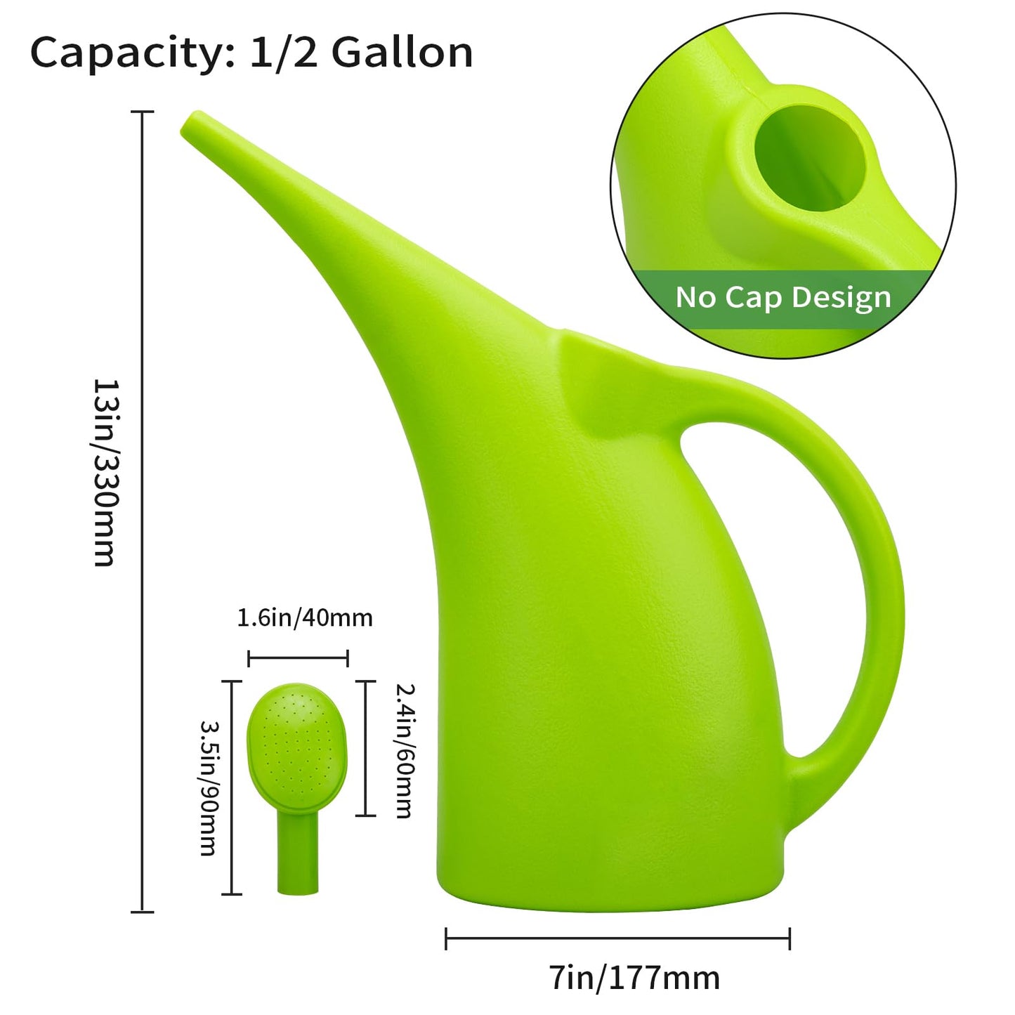 MyLifeUNIT Watering Can for Indoor Plants, Water Can with Shower Head, 1/2 Gallon (Green)