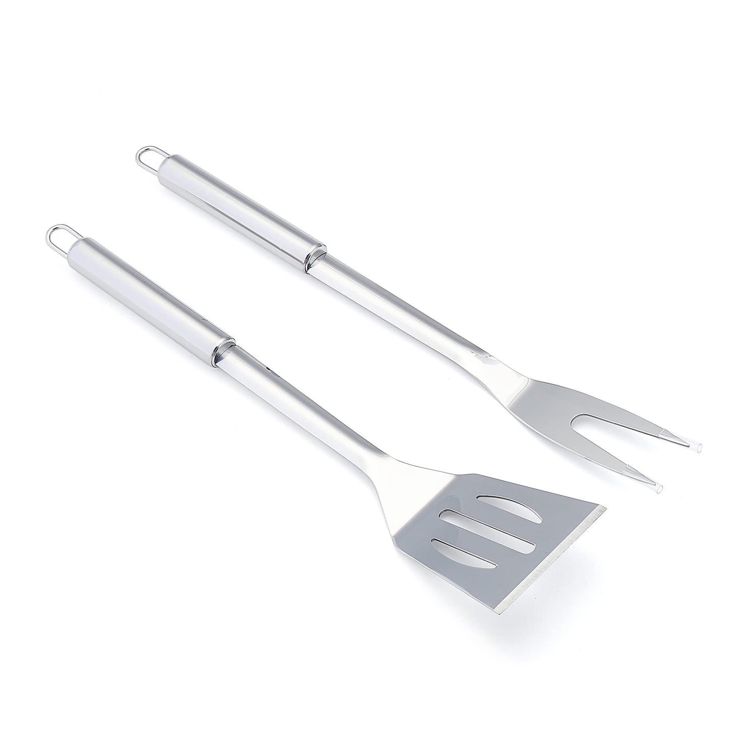Amazon Basics 4-Piece Stainless Steel BBQ Grilling Tool Set with Carry Bag, Rust-Resistant, Dishwasher Safe