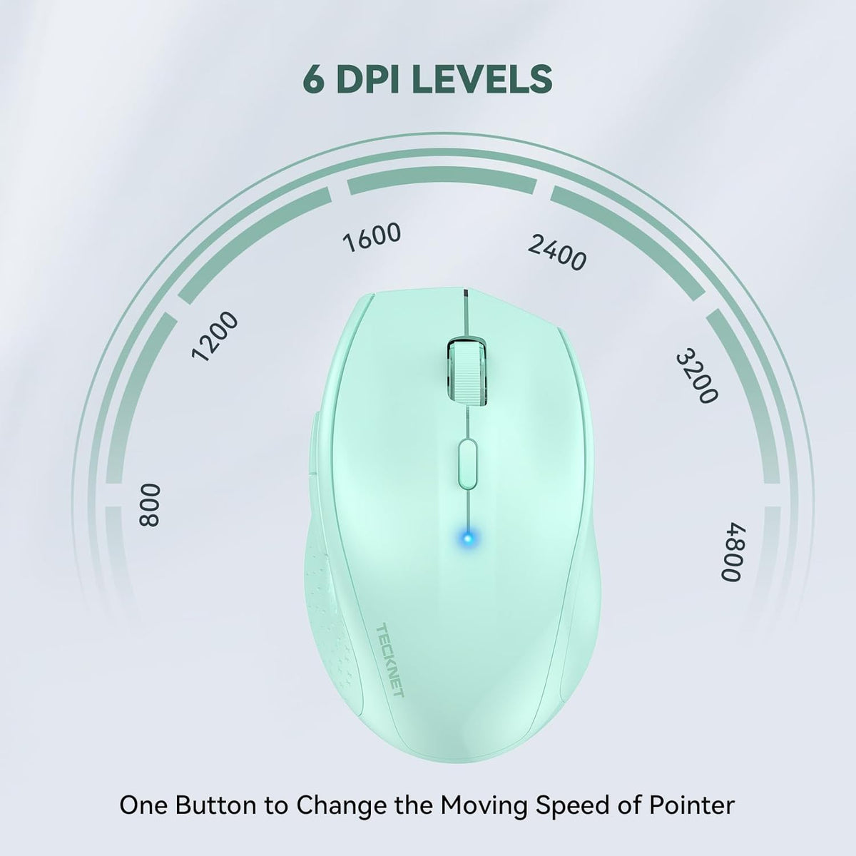TECKNET Bluetooth Mouse, 4800 DPI Wireless Mouse, 2-Year Battery 6 Adjustable DPI, 6 Buttons Compatible with Laptop/Windows/Computer - Green