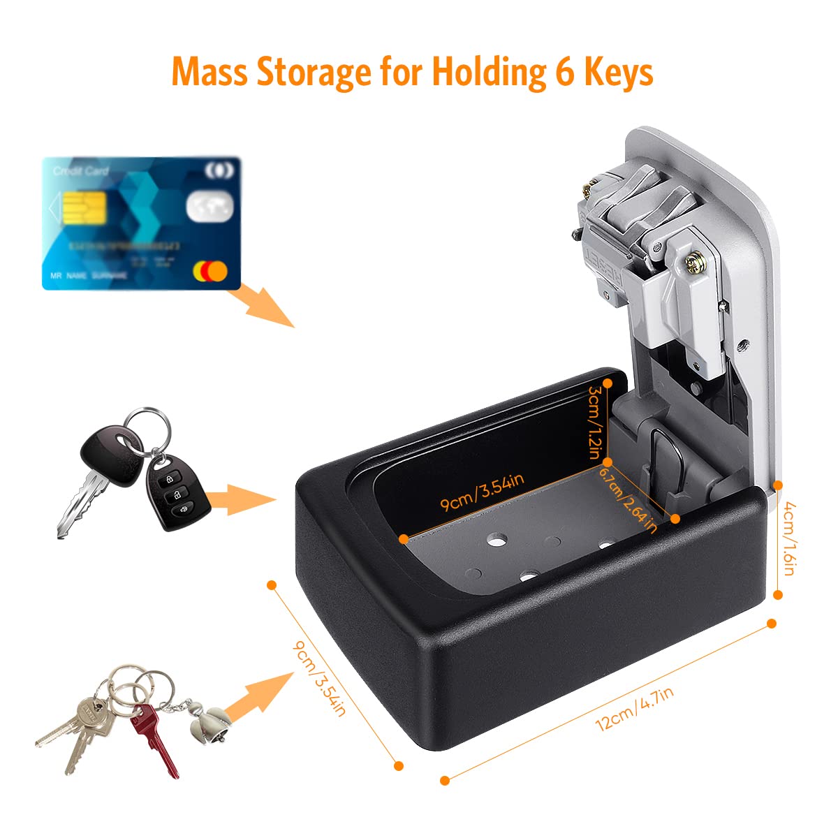 Key Lock Box Wall Mounted, Fayleeko 4 Digit Combination Lockbox for Outside, House Keys - 5 Keys Capacity, Key Safe Security Storage Lock Box for Indoor, Outdoor, Garage, Garden, Store (Grey, 1Pack)